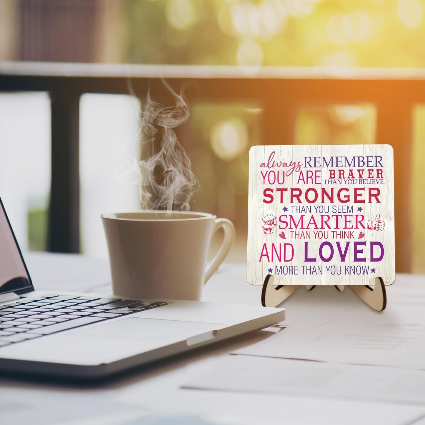 Inspirational Pink Gifts for Women Desk Sign, Encouragement Gift for Women, Cheer Up Gifts Desk Wood Plaques, Coworker Motivational Signs for Birthday, Thinking of You Gift for Womens BST220
