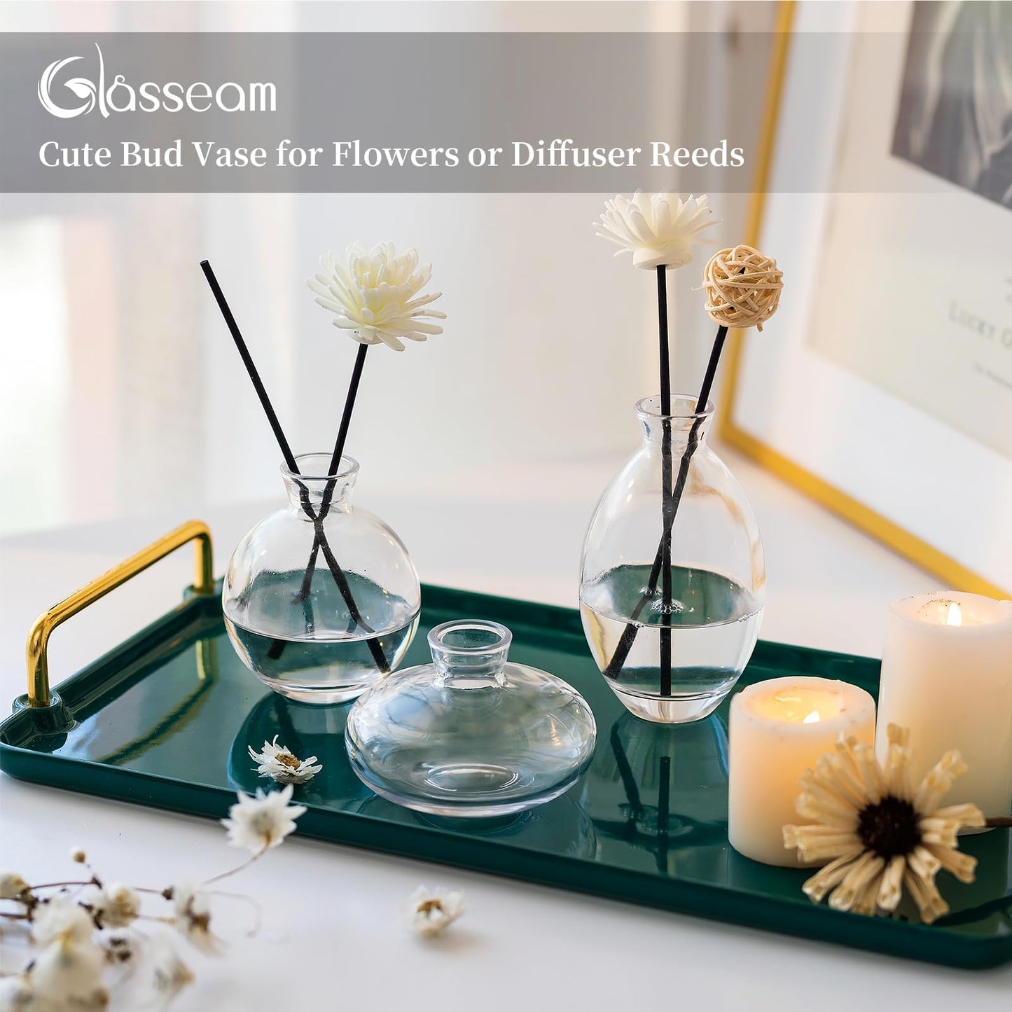Glasseam Clear Glass Bud Vase, 3Pcs/Set Modern Decorative Small Mini Flowers Vases Short Minimalist Aesthetic Home Decor Vintage Cute Handmade Tiny Wedding Table Centerpieces for Single Flower Rose BST326H