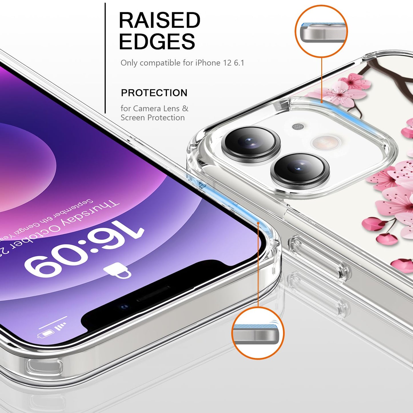bicol for iPhone 12 Pro Max Case with Screen Protector and Camera Lens Protector - Fashionable Flower Floral Designs for Women Girls - Shockproof Acrylic Clear Phone Cover 6.7" - Blooming Flowers WN420