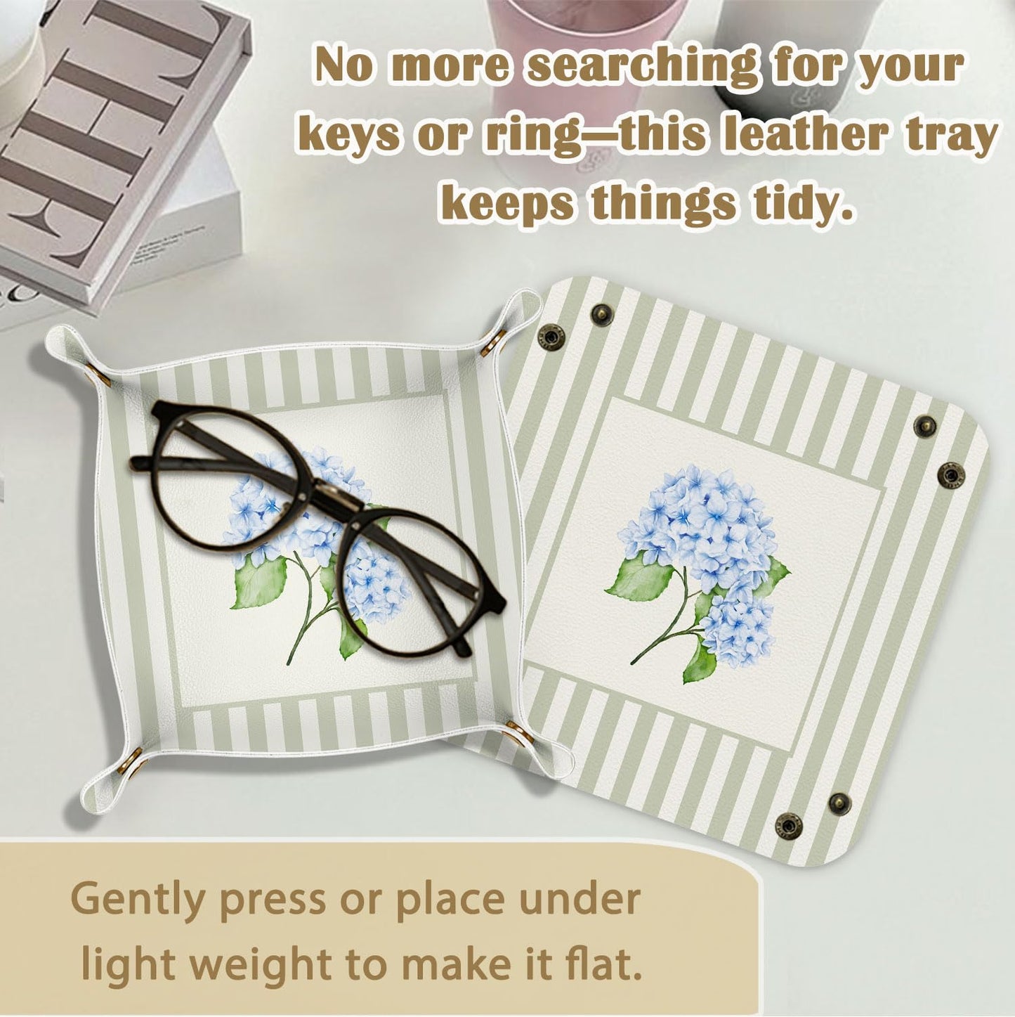 Marble Jewelry Valet Tray for Women Men, Black and Gold Marble PU Leather Catchall Beside Caddy Nightstand Organizer Tray for Jewelry Rings Watches Keys and Accessories, 7.87x7.87in BST220