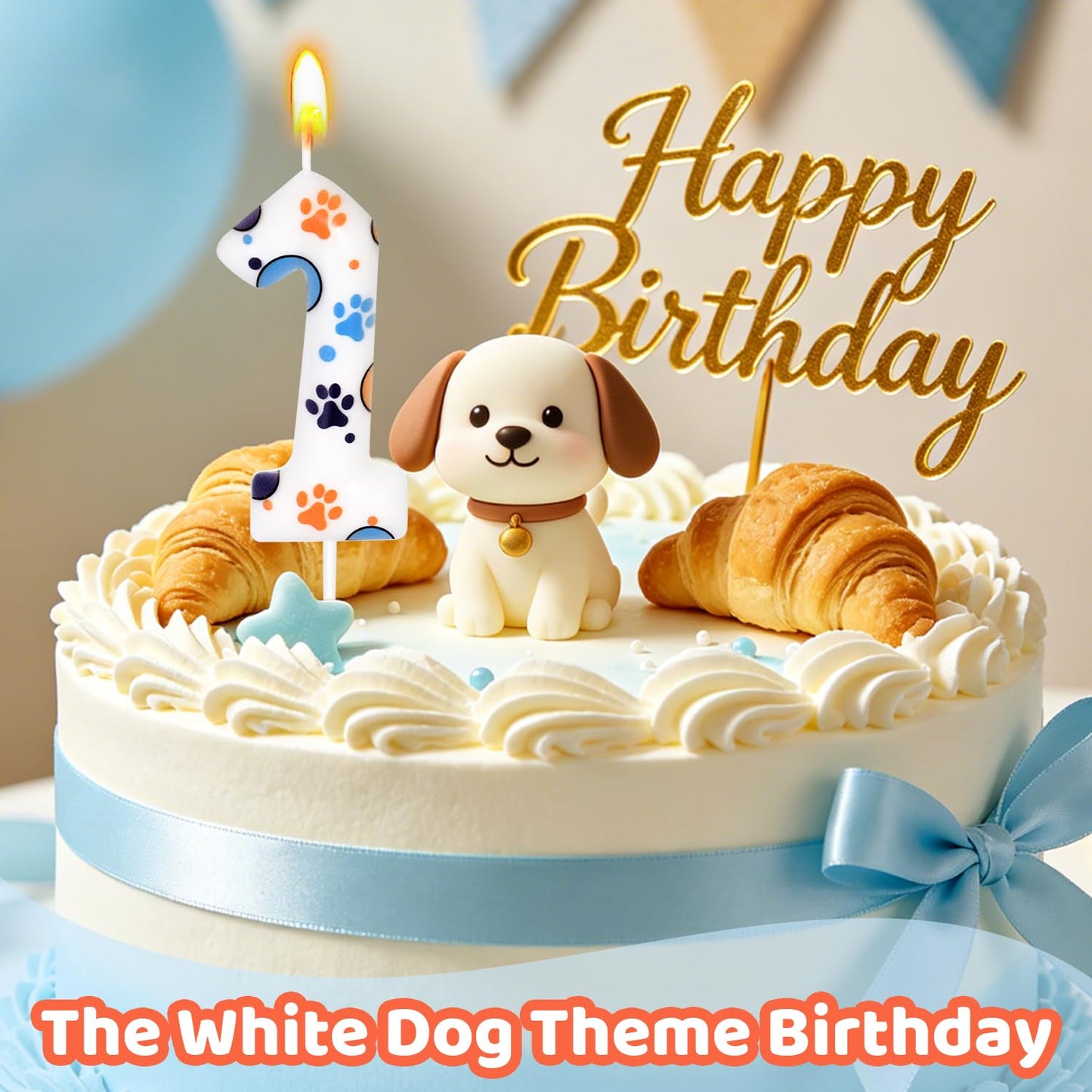 Number 9 Blue Dog Birthday Candle, Cute Dog Paw Print Cake Topper Candle, Bithday Party Supplies, Cake Decoration for Kid, Pets Celebrations Decor BST326L