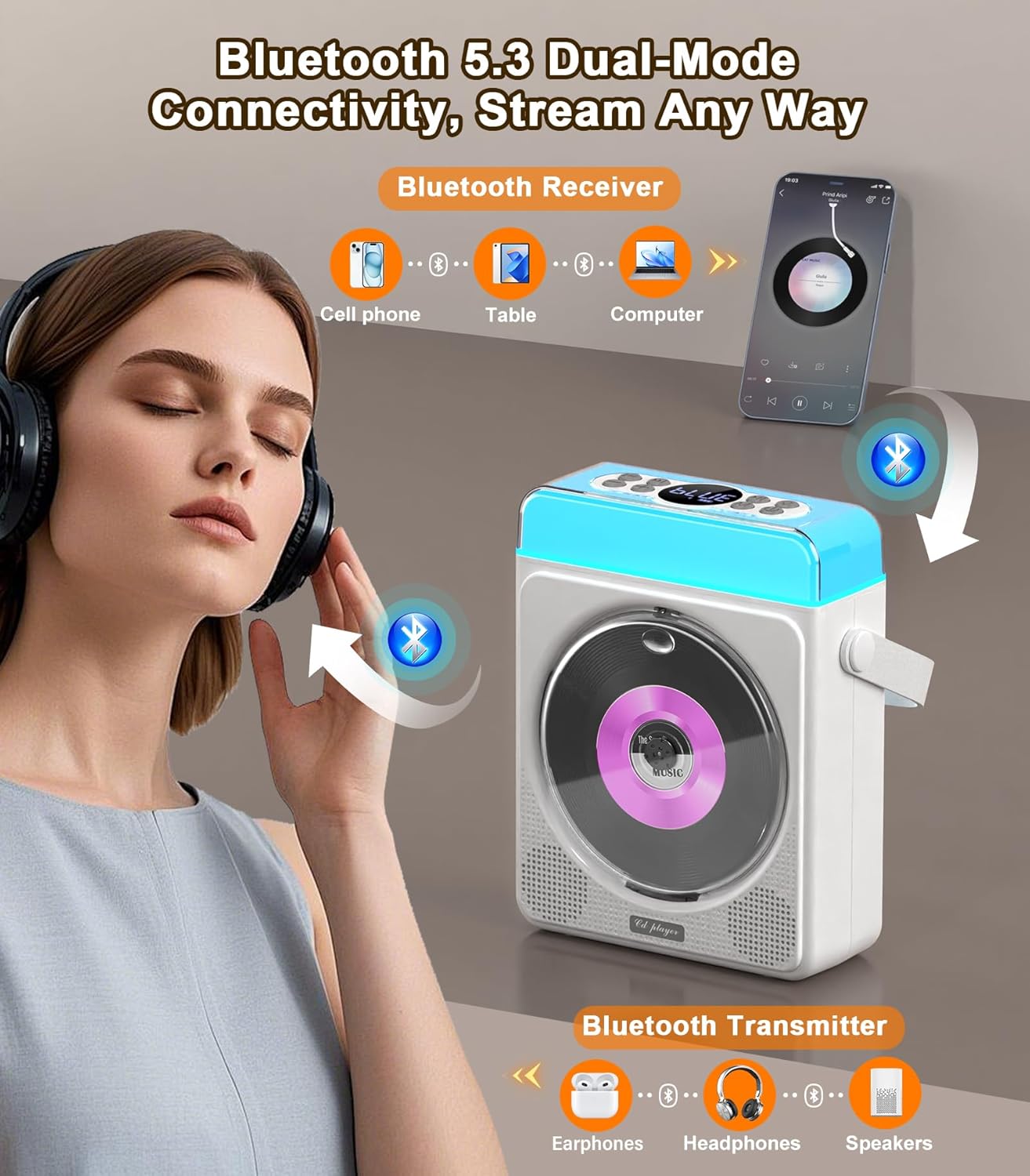 Portable CD Player with Bluetooth &amp; RGB Lights 36