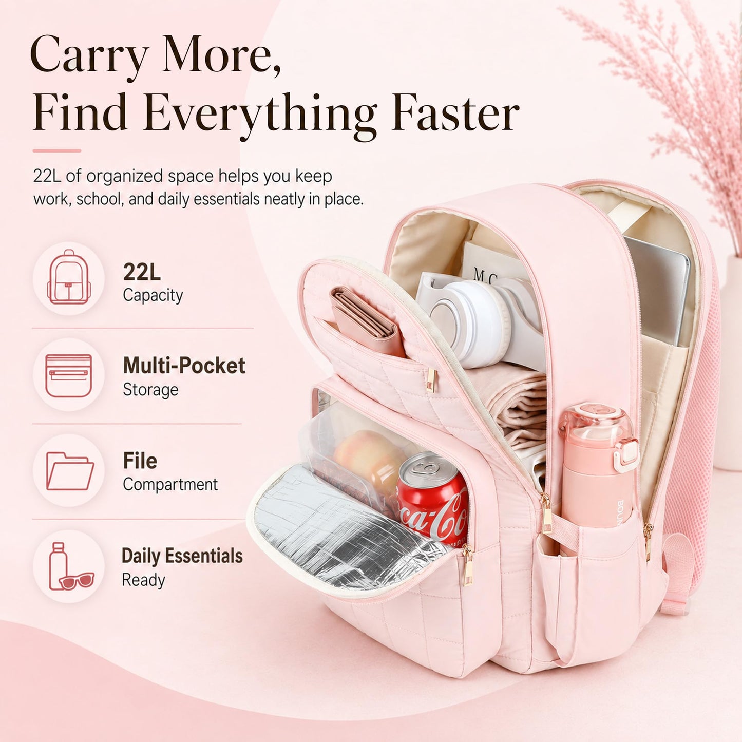 CAMTOP College Backpacks for Women, School Backpack with Insulated Lunch Pocket BST326H