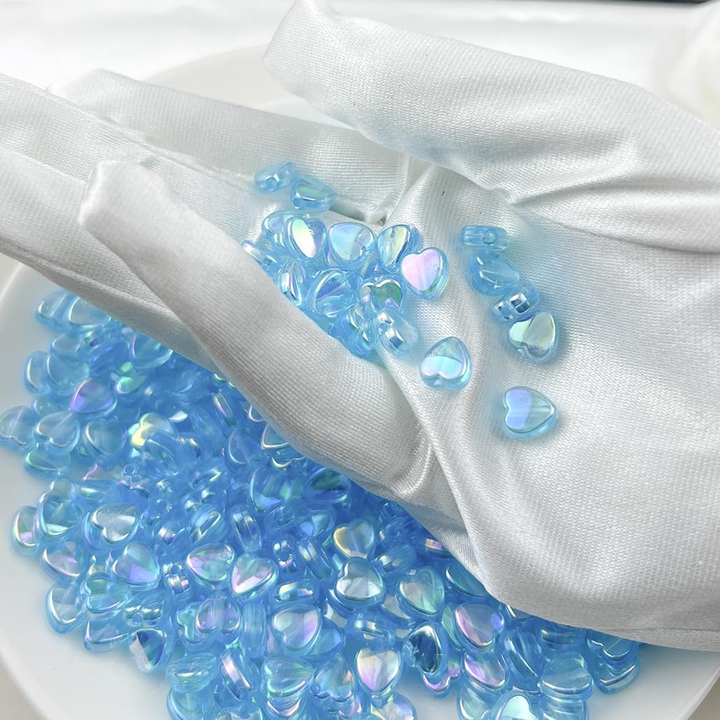 500Pcs Acrylic Heart Beads, AB Colors Heart Shape Beads Crystal Heart Beads for Jewelry Making DIY Bracelet Earring Necklace Key Chains(90-Light Lake Blue AB) BST220