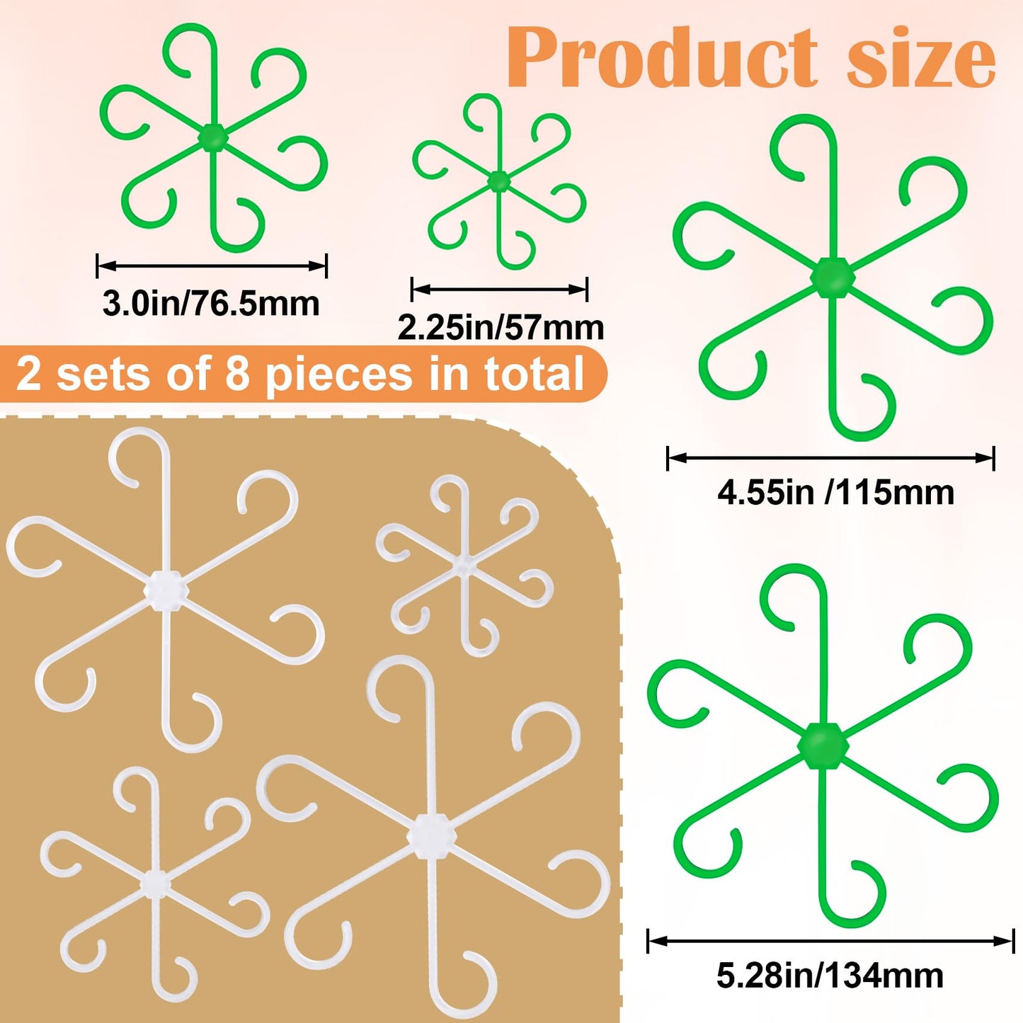 8PCS Plant Stem Support, 4 Sizes Climbing Houseplant Stem Holders, Plastic Reusable Flower Trellis Stem Hook Plant Care Growth Accessories for Flower Plants Indoor Outdoor- Green, Clear WN420