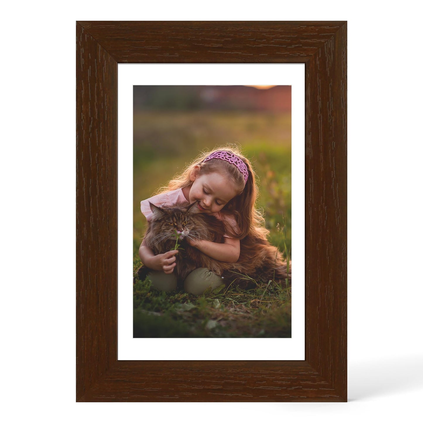 YESKAY 12x16 Picture Frame - 12 x 16 Photo Frame Made of Solid Oak Wood and Real Glass,Display Picture 4 Opening 5x7 with Mat or 12x16 Without Mat for Wall Mounting(Color Walnut) BST326H