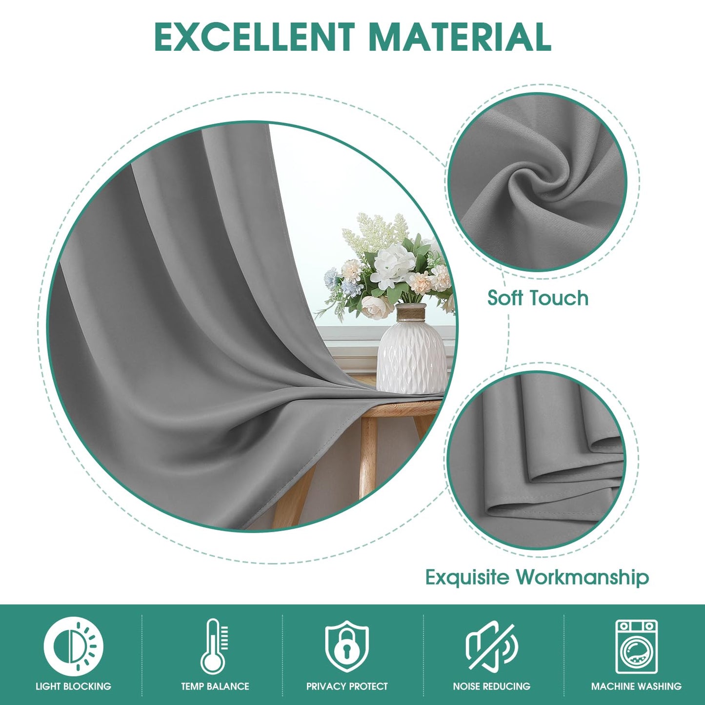 HOMEIDEAS Blackout Curtains, 2 Pages Grey Gray Room Darkening Bedroom Pinch Pleated Curtains Thermal Insulated Back Tab Rod Pocket Drapes for Bedroom, W52 x L63 BST326H