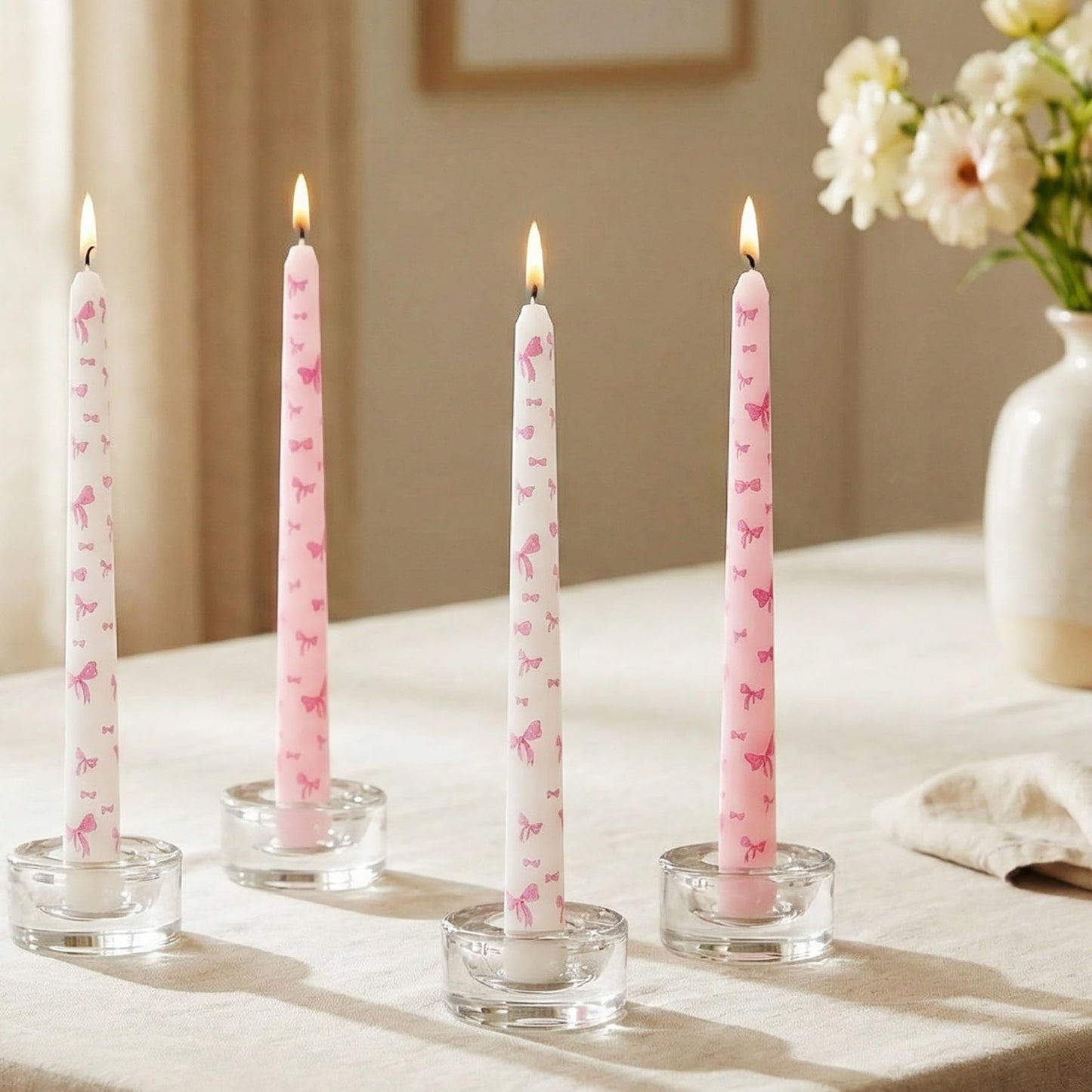 10 Inch Decorative Taper Candles, 4 Pack Birthday Balloon Print Candlesticks, Unscented Dripless Candles with Long Burn Time for Party, Holiday Table & Home Decor BST326H