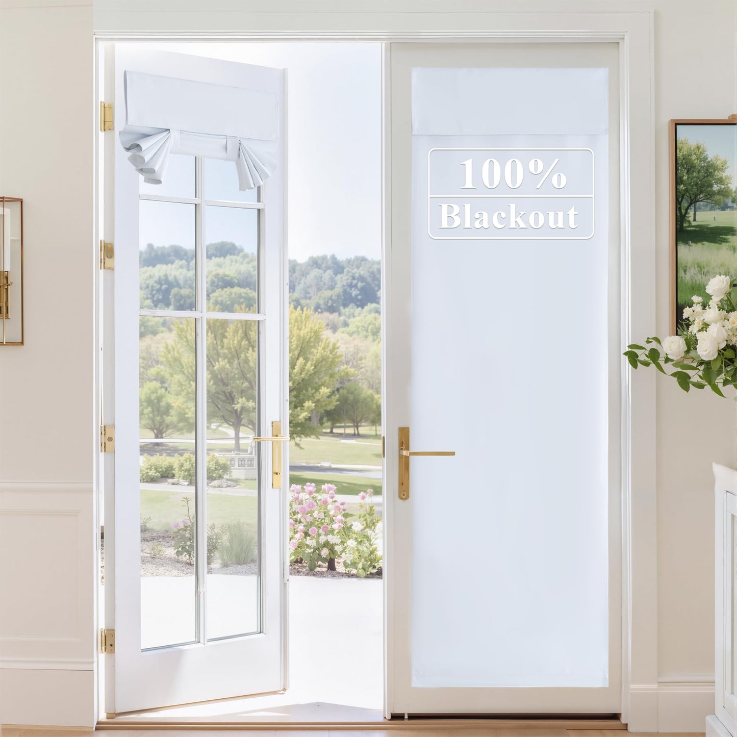RYB HOME 100% Blackout French Door Curtains for Door Window - Room Darkening No Coating Thermal Insulated Privacy Protection Adhesive Cover for Glass Window, W 26 x L 40, 1 Panel, Black BST220