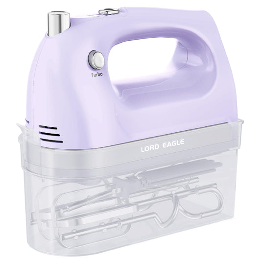 Lord Eagle Hand Mixer Electric Handheld 400W, 5-Speed Lightweight Kitchen Mixer with Storage Case, 5 Stainless Steel Attachments for Baking Cake Egg Cream Food Beater, Turbo+Eject Button, Pink