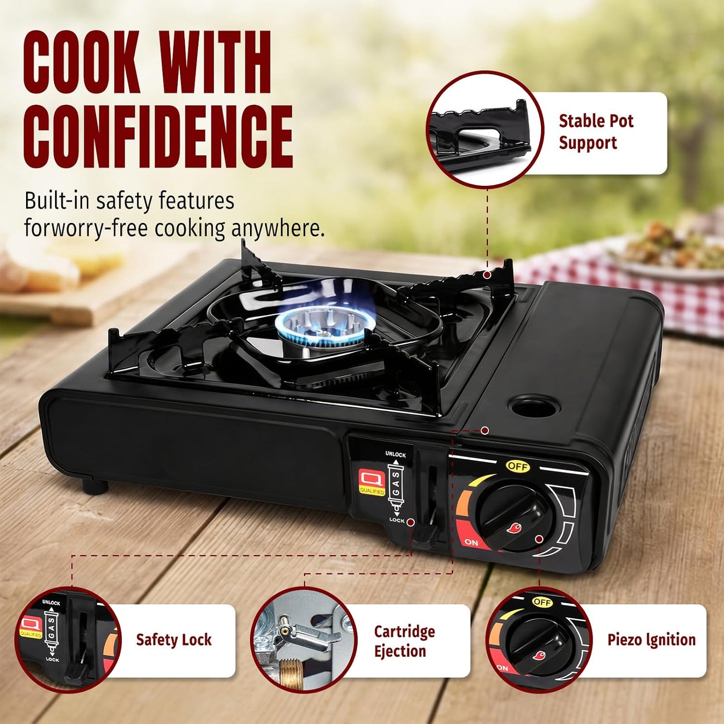 SHINESTAR 7800 BTU Dual Fuel Camping Stove, Propane Portable Gas Stove | Propane or Butane Camp Stove with Adjustable Heat Dial, Carry Case & Propane Adapter Hose,for Outdoor Cooking and Emergencies BST326H