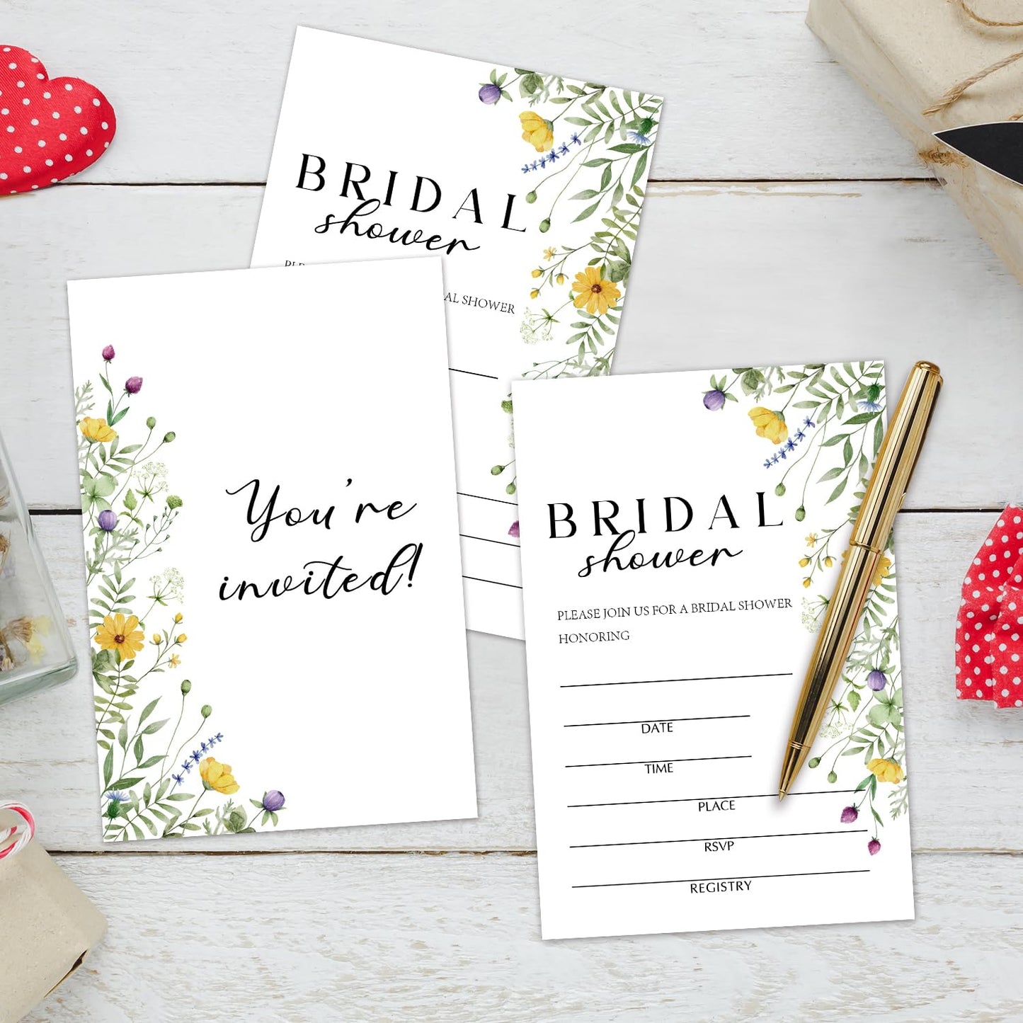 50 Years Anniversary Bridal Shower Invitations Cards, Set of 25 Gold Foil Floral Fill in Style 50th Year Wedding Invites Cards with Envelopes for Couples Marriage Party Supplies-T05 WN420