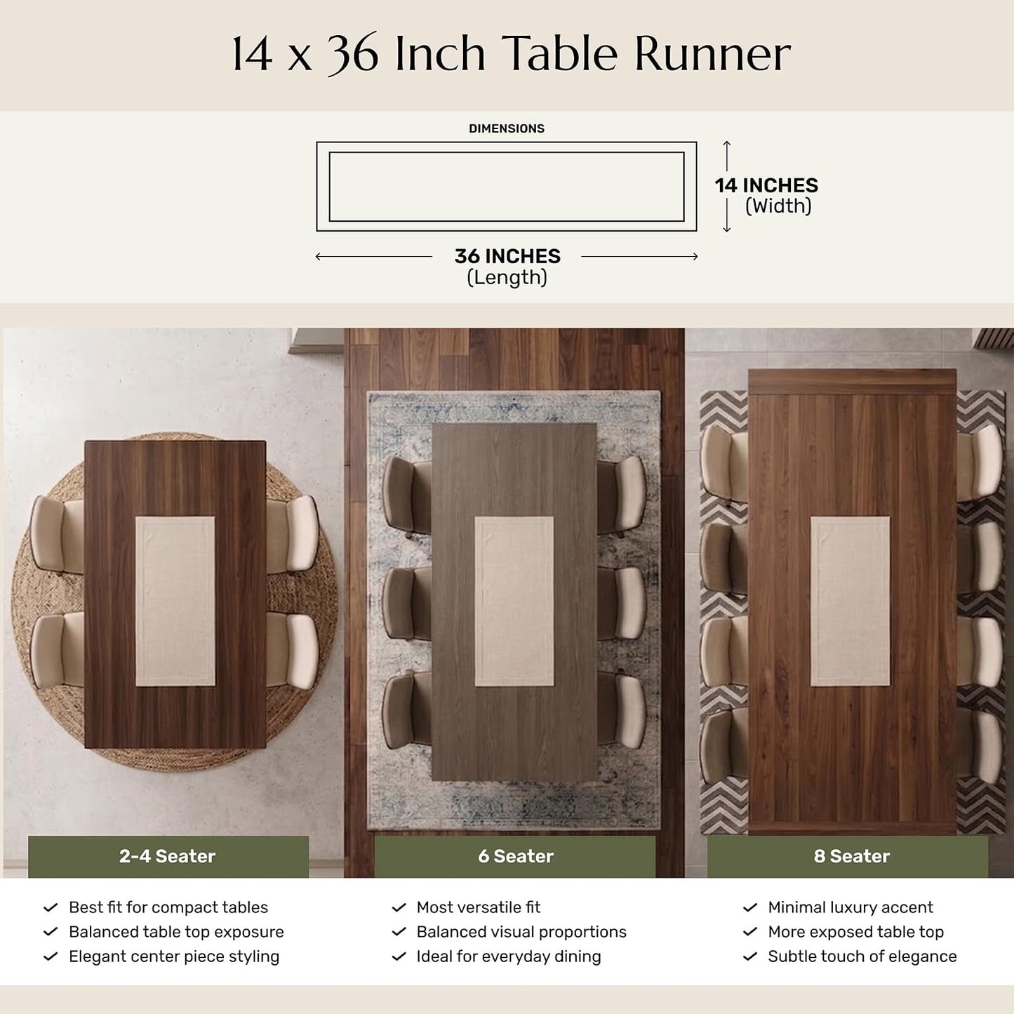 Solino Home 100% Linen Dining Table Runner White Woven, Fete 14 x 36 in | Table Runners for dining, console and side tables | neatly mitered corners, artisan crafted | Pure Linen | OEKO-TEX Certified BST326SOLH