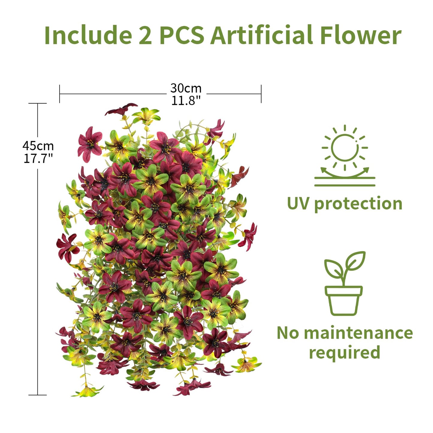 Artificial Flowers for Outdoor Faux Flowers for Plant Pot Spring Decoration | 2 Pcs Faux Hanging Plants UV Resistant Look Real Outside Home Garden Porch Patio Entrance Courtyard Decor BST326H