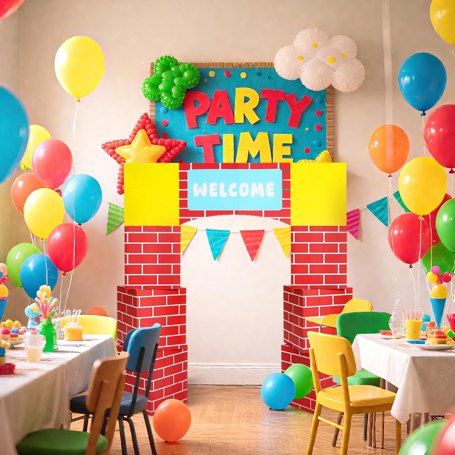Engrowtic 7 Pcs Game Cardboard Castle Arch Welcome Party Decorations 47 x 55 Inch Video Game Playhouse Boxes Castle House Backdrop for Photo Props Supplies Birthday Gift WN420
