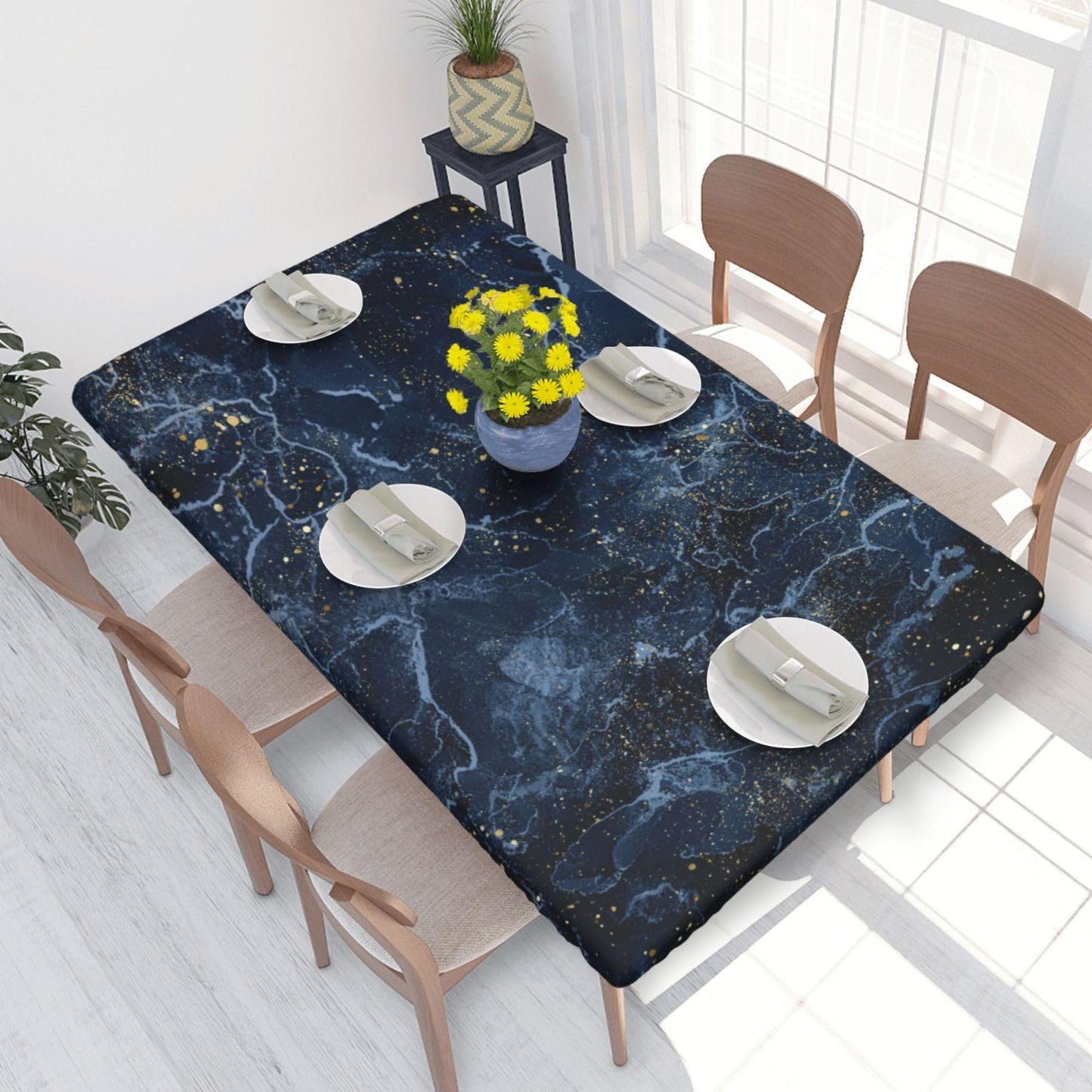 Blue Marble Rectangle Tablecloth with Elastic Edge, 5FT Table Cloths Washable Reusable Rectangular Table Cover for Kitchen Dining Party, 60" L X 30" W BST202