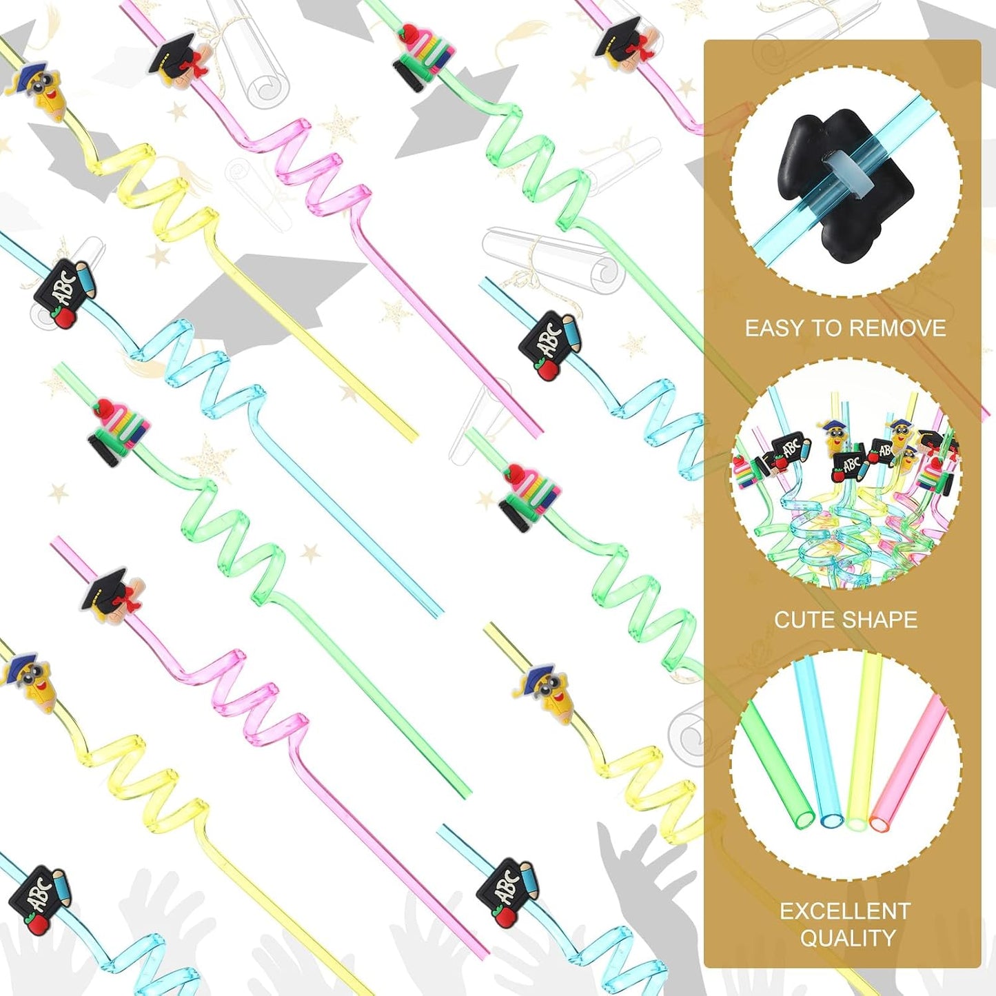 Domensi 24 Sets Graduation Plastic Cups with Lids Spiral Straws Tag Card Class of 2026 Congrats Grad Drinking Mugs 16 oz Gifts Tumbler for Preschool Middle School Graduation Party Favor BST220