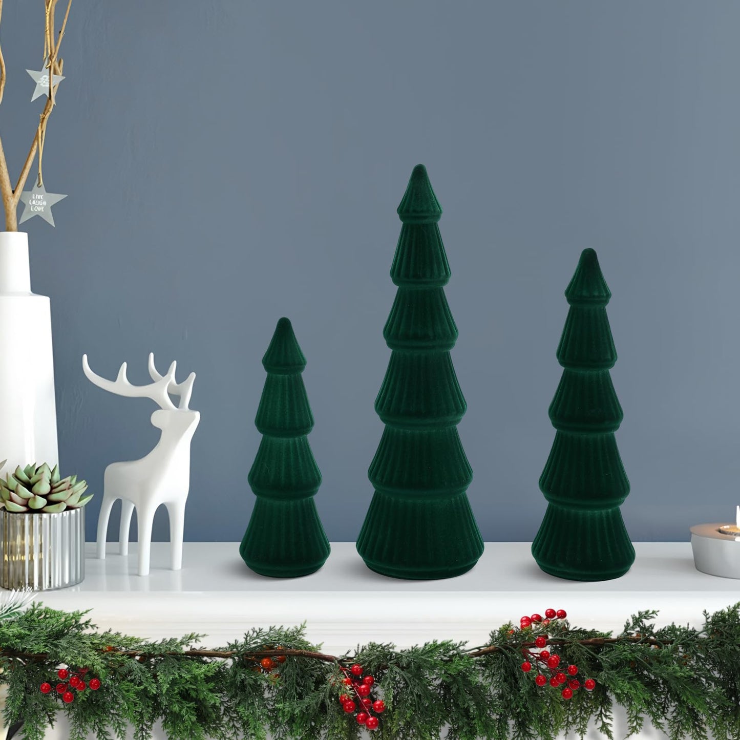 Wooden Christmas Tree Figurine, 3 Pcs Tabletop Xmas Tree, Christmas Centerpiece Decor for Home Entryway Mantel Shelf Table Fireplace Holiday (White-Wood) BST326H