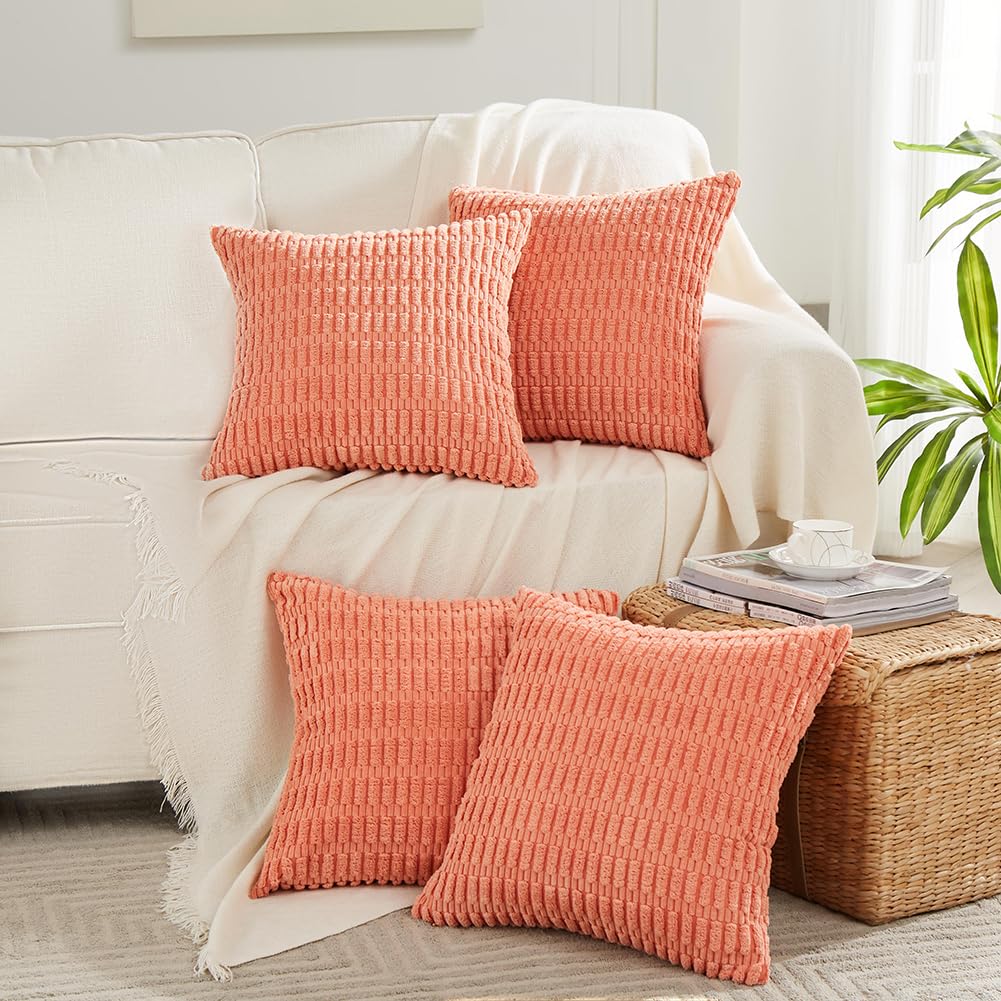 Fancy Homi 4 Packs Decorative Throw Pillow Covers for Living Room Couch Bed, Modern Farmhouse Boho Home Décor Accent Cushion Case, 26" x 26", Peach BST220