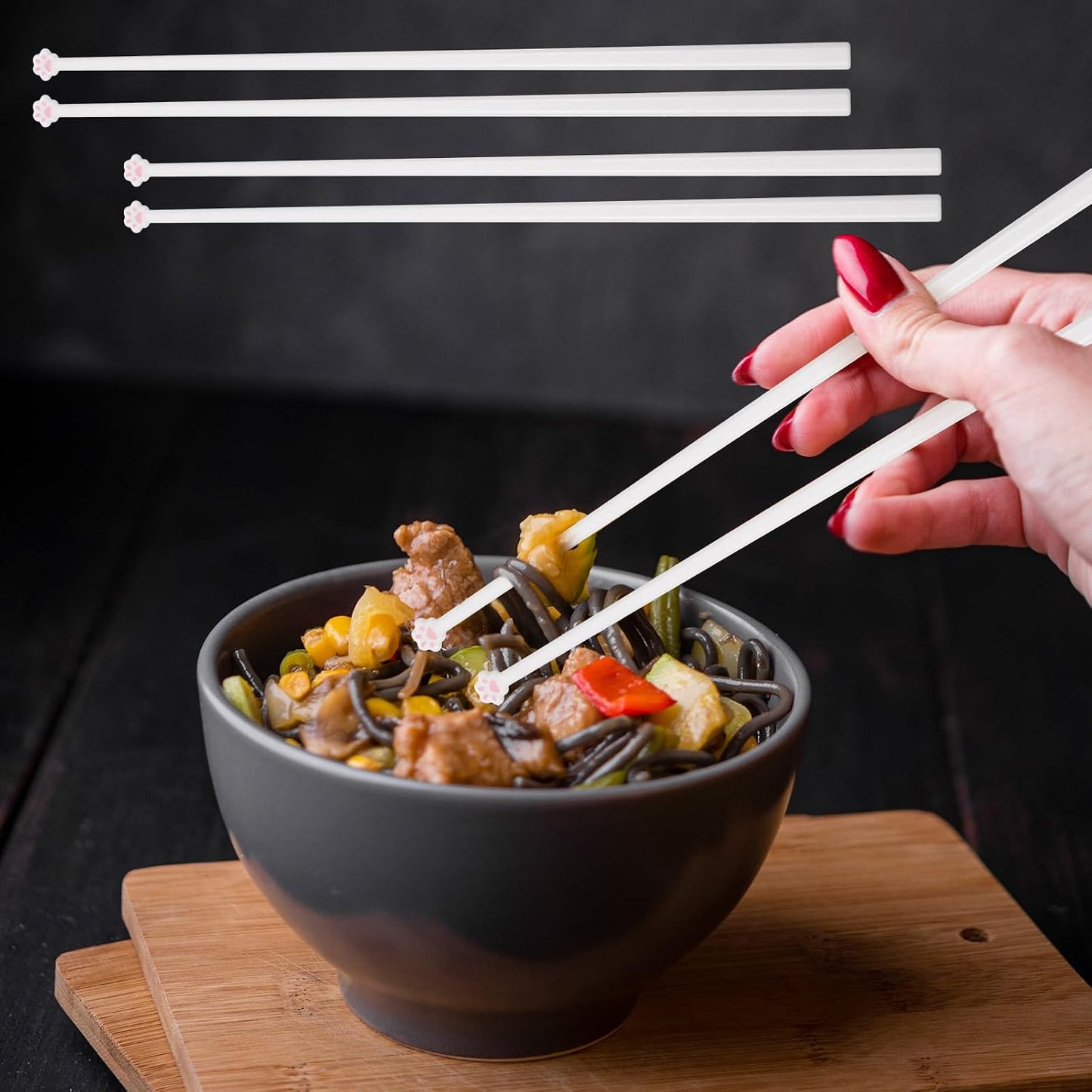 2 Pairs Cute Cat Paw Chopsticks, Cat Chopsticks, Snack Chop Sticks,Cute Fun Pink Paw Prints Lightweight Non-Slip Grip Eating Reusable Chopstick, Kitty Themed Chopstick Gift for Cats Lovers WN420
