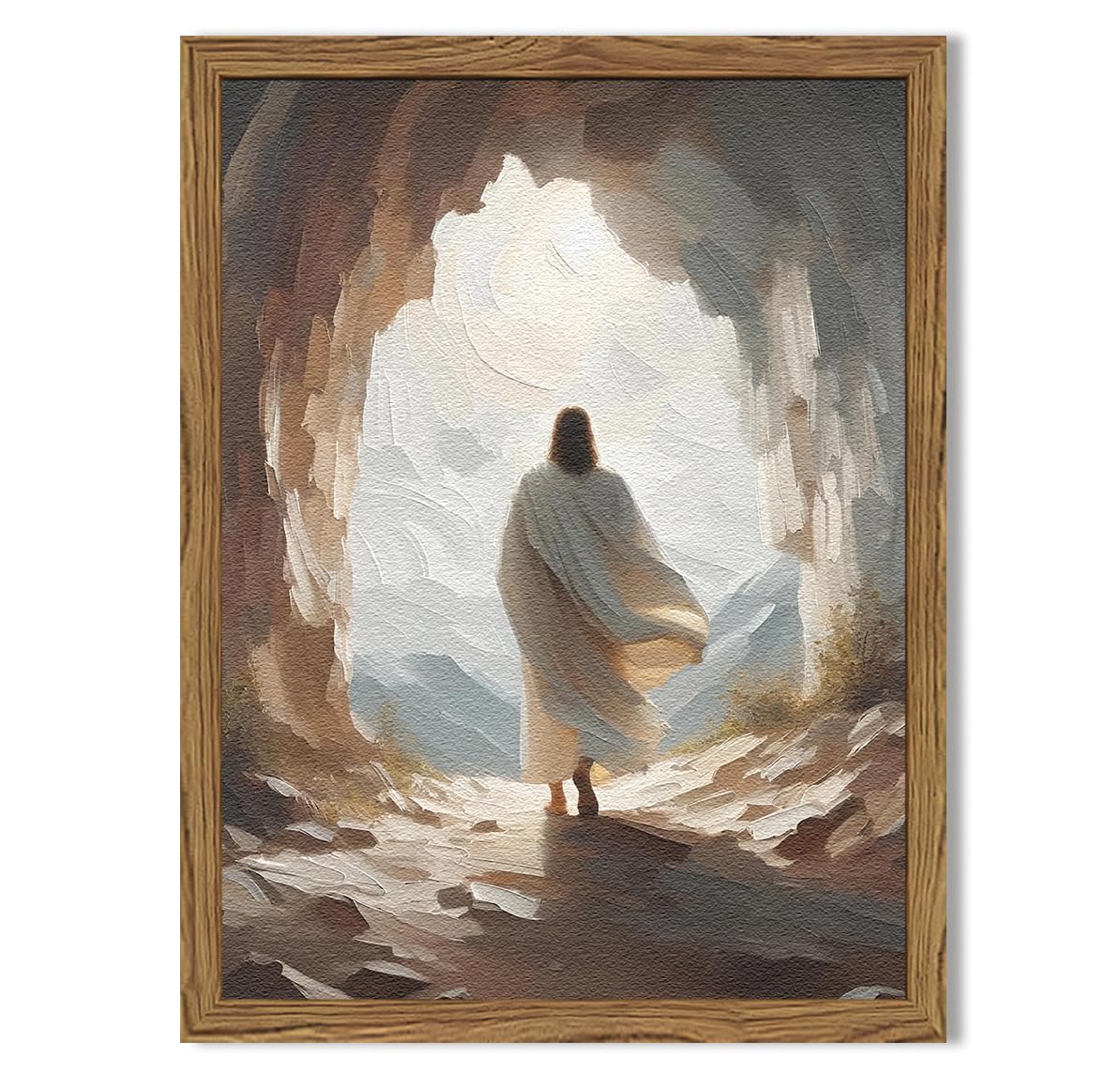 Framed 3D Textured Jesus Embracing Woman Wall Art, Jesus Hugging Woman Wall Decor Hand Drawn Sandstone Religious Christian Bible Painting Pictures for Bedroom Living Prayer Room 12x16 in Wood Framed BST202