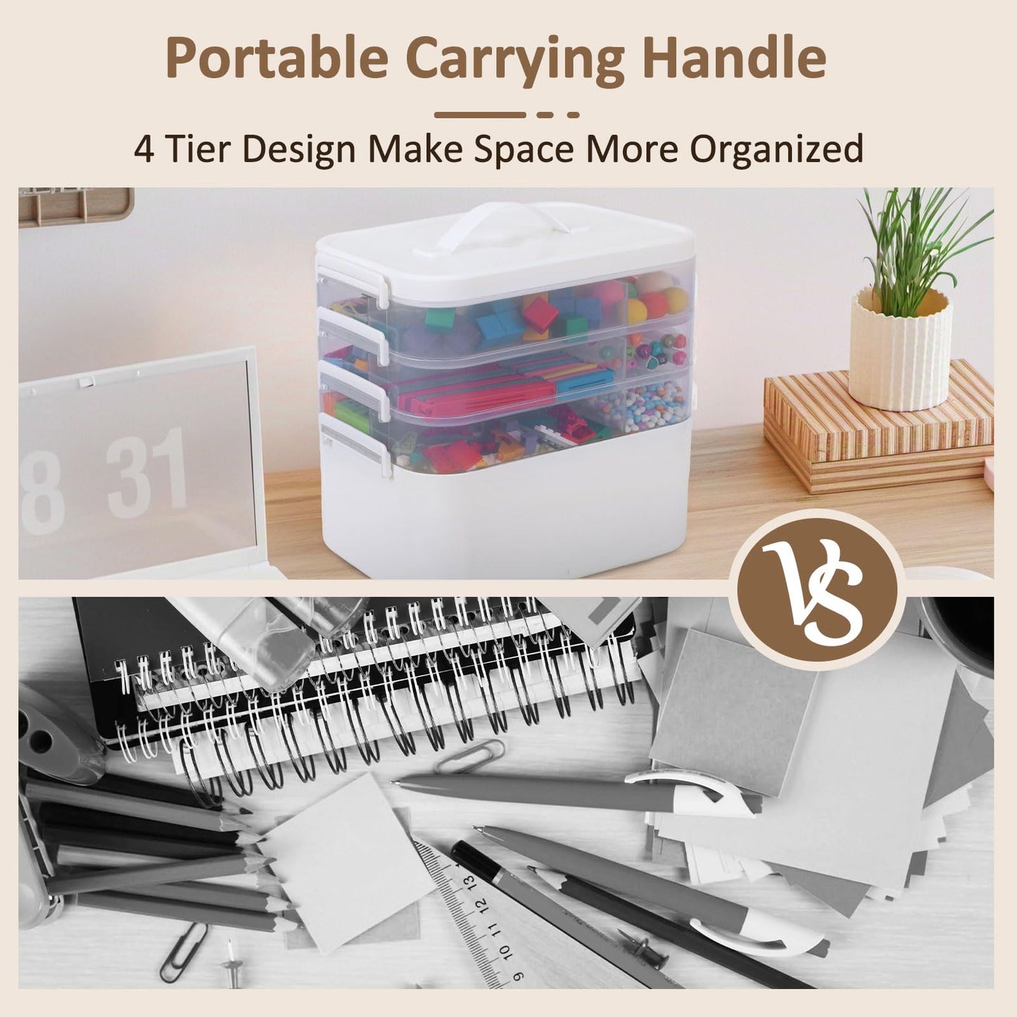 Gifhomfix 4-Layer Plastic Craft Organizers and Storage Box with Removable Trays, Storage Containers with lids and Handle, Art Supply Storage Organizer for Organizing Bead, Sewing, Tool（Green） BST220