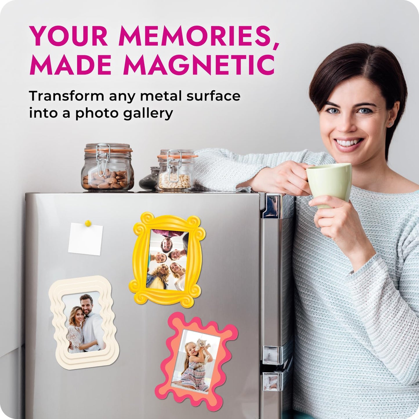 Magnetic Photo Frames - Fun & Unique Magnet Picture Frame - Magnetic Frames for Refrigerator, Locker & More - Fridge Picture Frame Magnets - Back to School Magnetic Picture Frames for Refrigerator 4x6, 3 Pack BST220