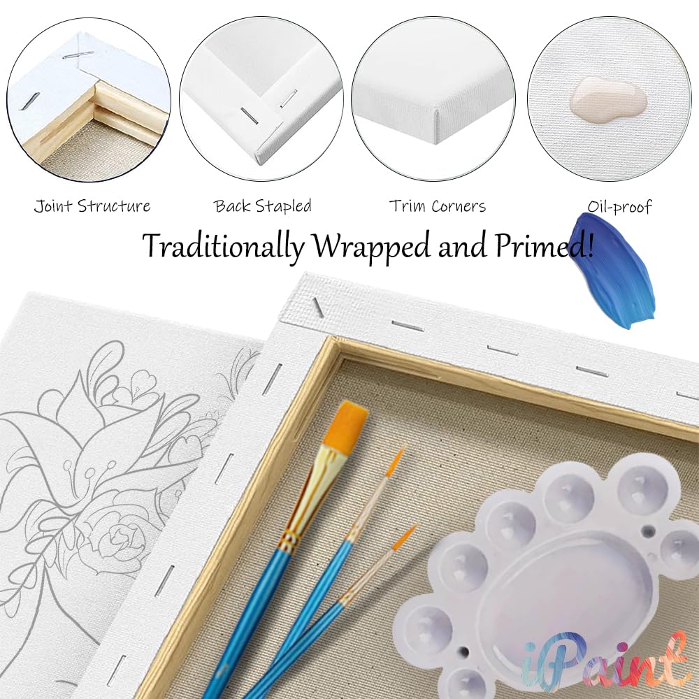 2Pcs Sip and Paint Kit for Adults,Valentines Couple Painting Kit Supplies Canvas, Pre Drawn Canvas to Paint for Date Night for Couples DIY Acrylic Painting Kits Party Favor 8×10 WN420