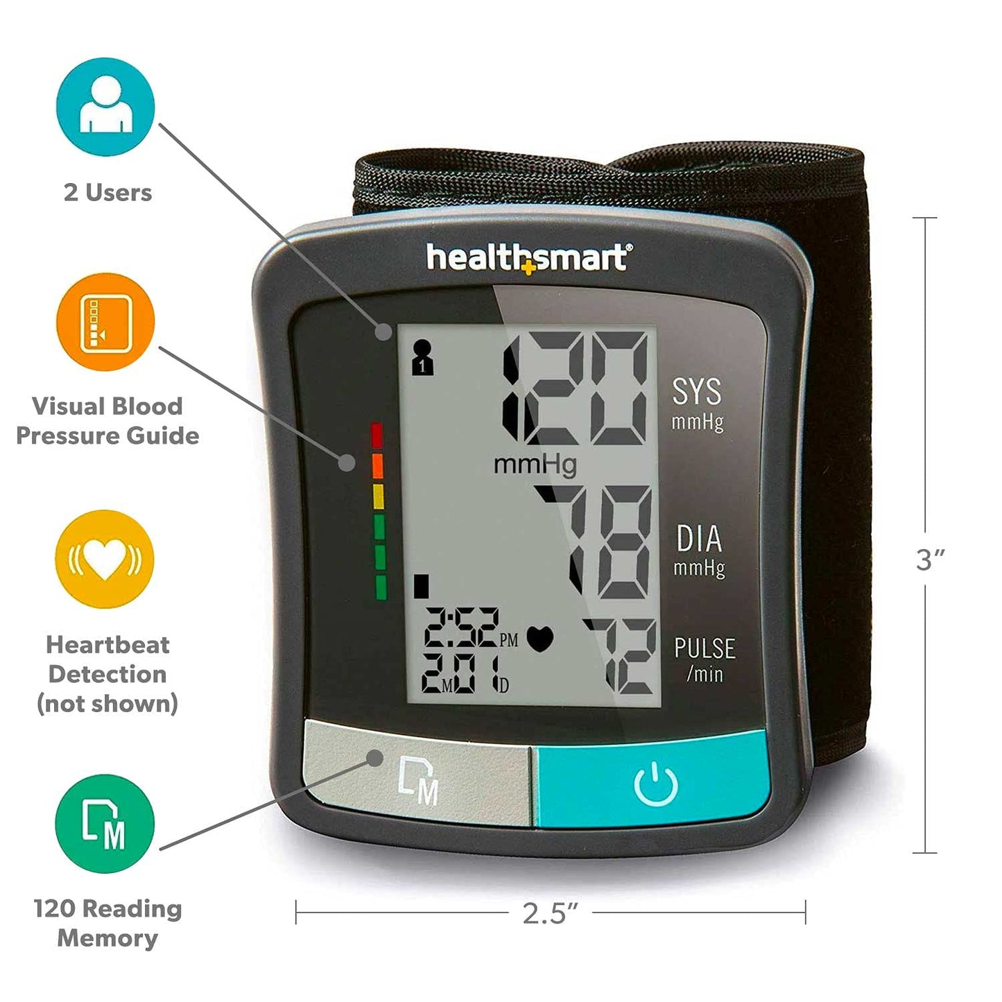 HealthSmart Digital Premium Blood Pressure Monitor with Automatic Upper Arm Cuff that Displays Blood Pressure, Pulse Rate and Irregular Heartbeat, Stores up to 120 Readings for 2 Users