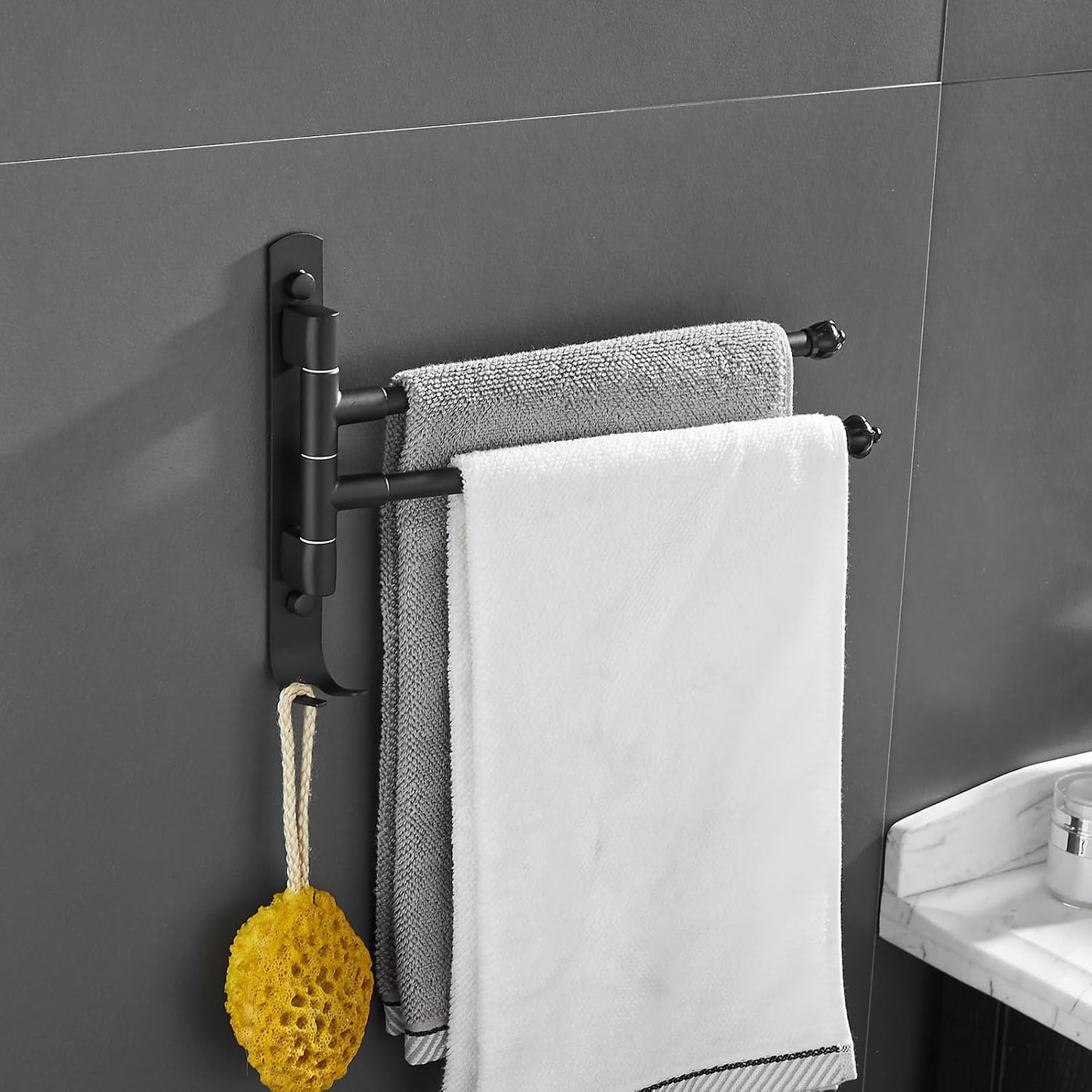 Black Rotating Towel Rack Stainless Steel Adjustable Towel Rack Bathroom Towel Rack 12 * 1.5 * 8.5 Inches Suitable for Bathroom, Bedroom, Balcony Removable Towel Bar (Black, Two Poles) BST202
