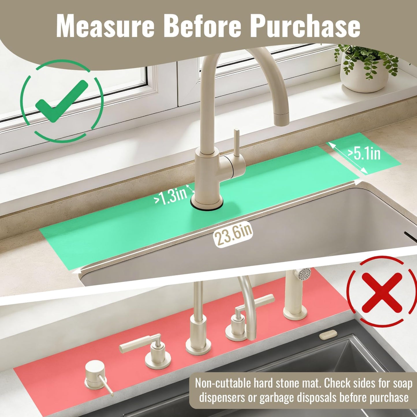 Hopegiver Stone Faucet Mat for Kitchen Sink - Fast Drying Diatomite Sink Protector Prevent Moisture, Super Water Absorbing Stone Tray for Kitchen & Bathroom Counter (White, 15.7"x3.9") BST326H