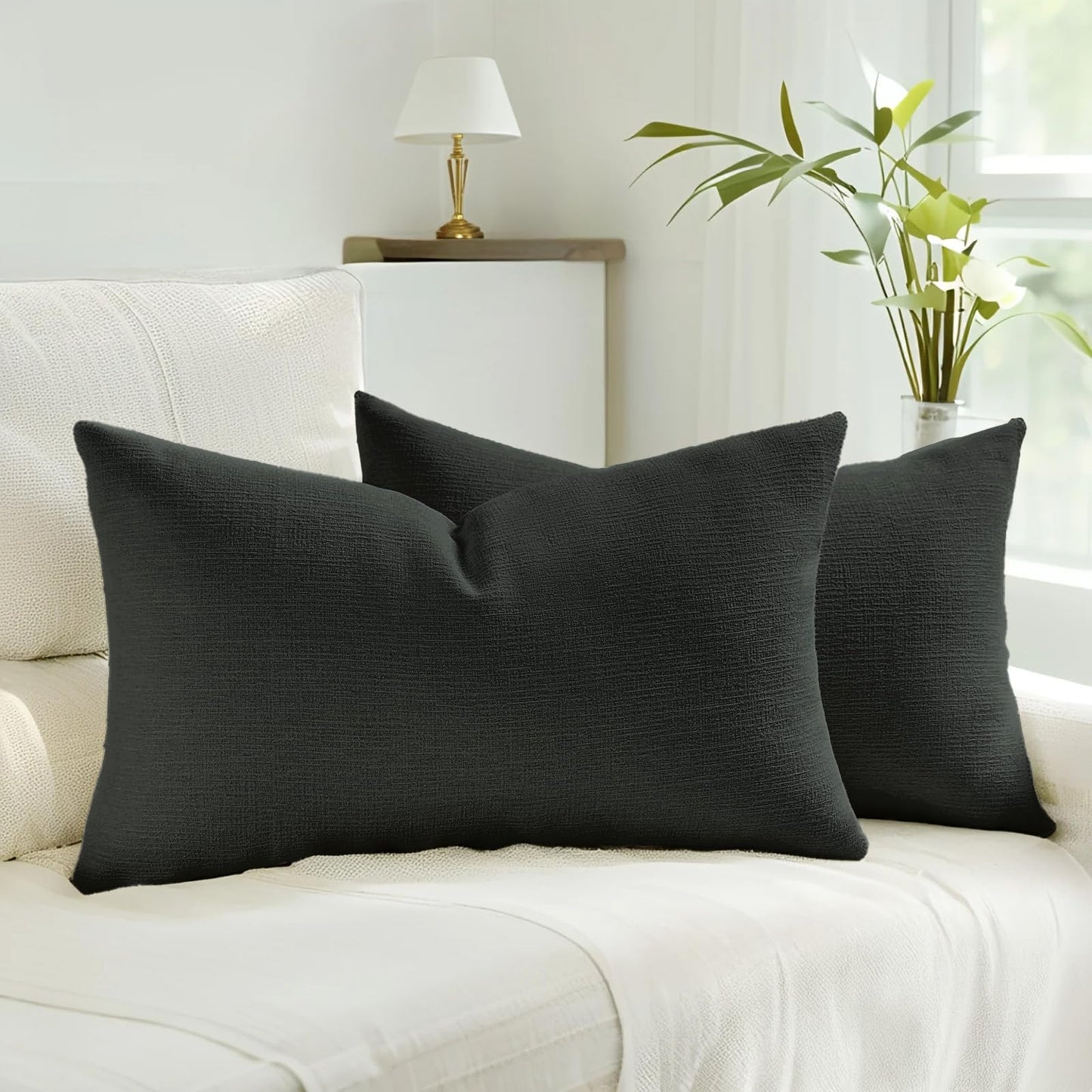 HAUSSY Pack of 2 Faux Linen Pillow Covers 26x26 Inch, Decorative Throw Pillows Soft Boho Neutral Cushion Covers Home Decor Modern Pillowcase for Couch Living Room Sofa Bed, Natural Linen (Covers Only) BST220