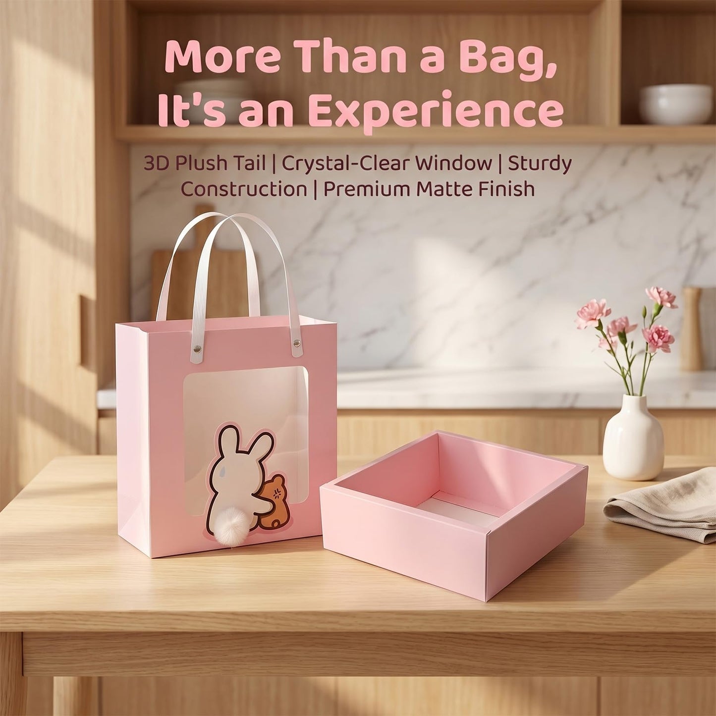 Premium Reusable Gift Bag with Matching Box, Durable Birthday Present Bag, Premium Paper Set for Wedding, Valentine's Party, Friends Celebration (Beige 1pack) BST202
