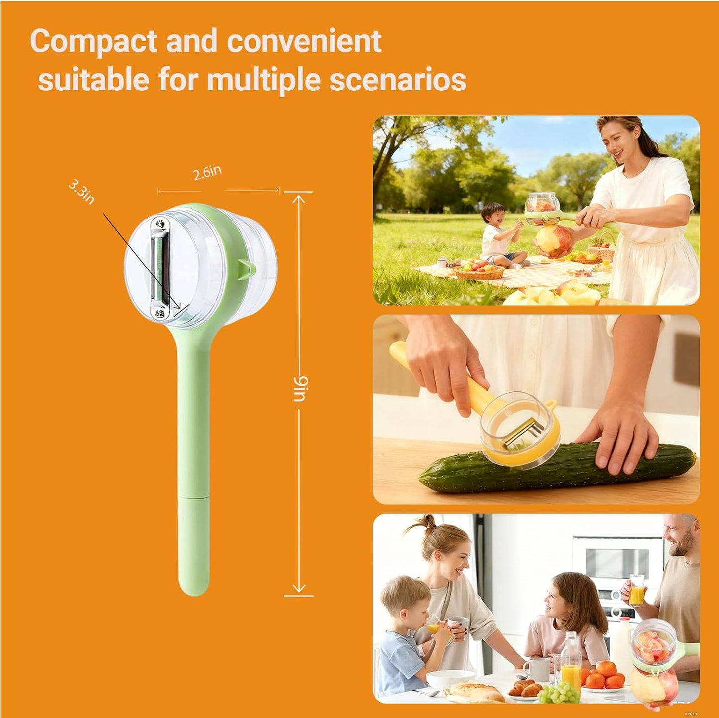 3-in-1 Vegetable Peeler with Storage Container - Stainless Steel Blade, Built-in Knife in Handle, Catches Peels, for Kitchen, Backyard BBQs, Picnics, Outdoor Parties - Easy Clean (Yellow) BST202