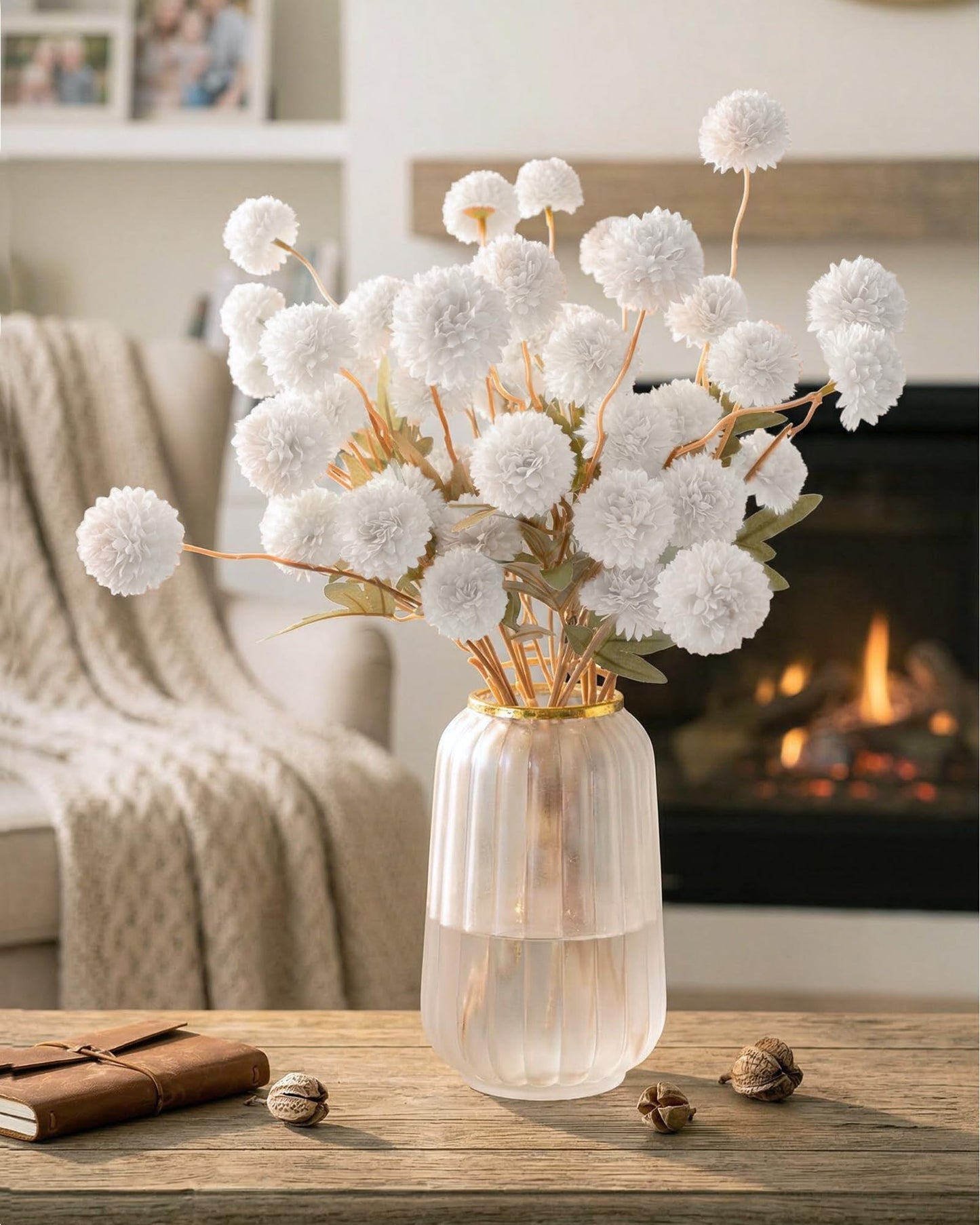 Beige Faux Silk Mums Artificial Flowers, 8Pcs Fall Fake Kiku Small Mini Chrysanthemum Pom Pom Stems for DIY Bouquets Centerpieces Vase Autumn Home Decorations Floral Arrangement BST202