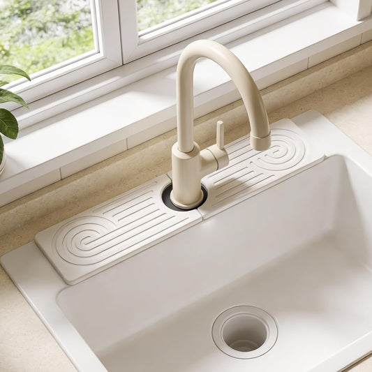 Hopegiver Stone Faucet Mat for Kitchen Sink - Fast Drying Diatomite Sink Protector Prevent Moisture, Super Water Absorbing Stone Tray for Kitchen & Bathroom Counter (White, 15.7"x3.9") BST326H