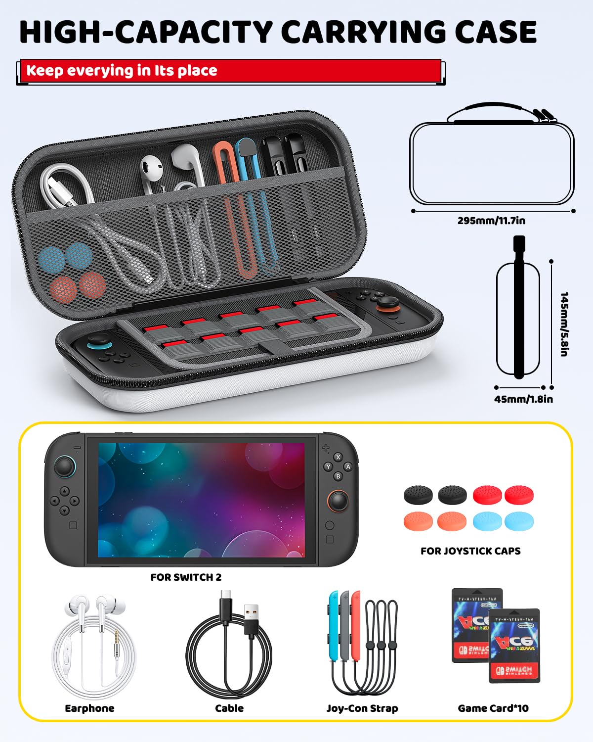 Klipdasse Switch 2 Carry Case for Nintendo Switch 2/1/OLED, Hard Shell with Soft Lining, 10 Game Card Slots, Silicone Handle, for Switch 2 Slim Case 2025 (Blue) WN420