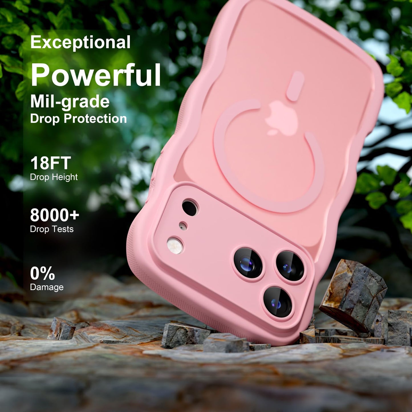 QVLANG Case for iPhone 16 Pro Max, Cute Wave Cover Case, Upgraded[Full Camera Protection][Compatible with Magsafe][Military Grade Protection][Translucent Matte] Phone Case for Women Girls, Hot Pink WN420