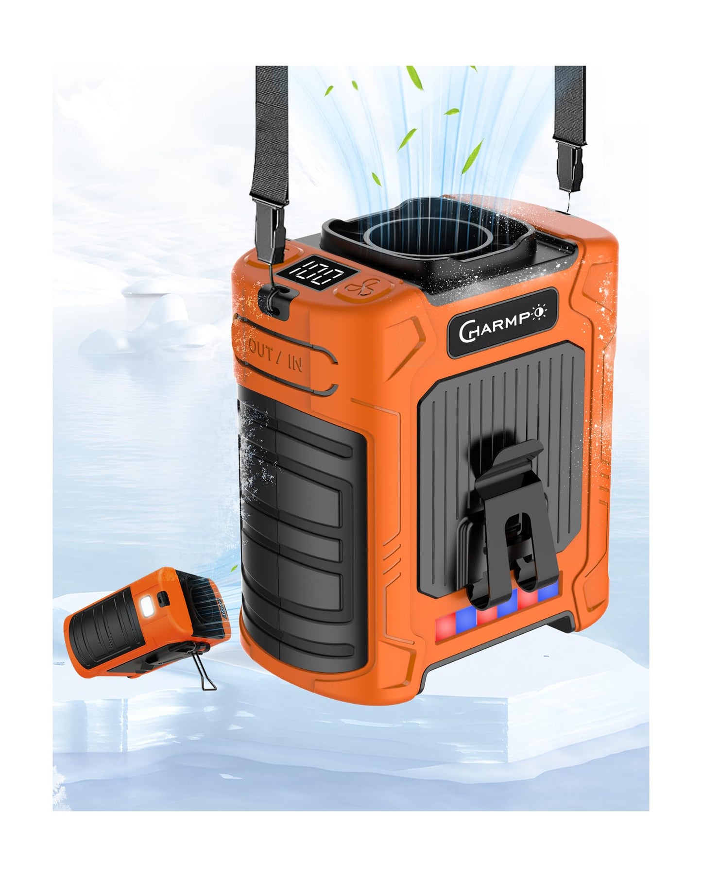 Portable Waist Fan - 6000mAh Battery, 3 Speeds, Strong Airflow, Up to 16 Hours Working Time, Portable Hands-Free Cooling Belt Clip Fan for Construction Workers, Couriers, and Campers BST202