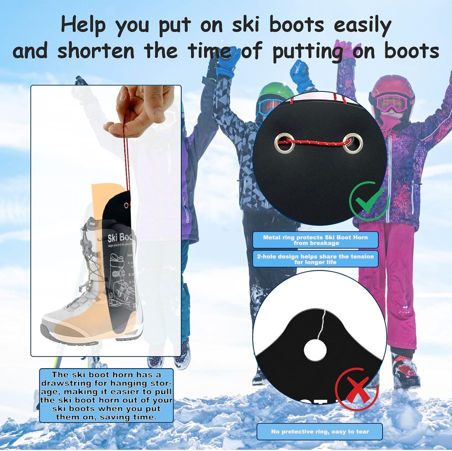 Ski Boot Horn - 3 Sizes Ski Boot Shoe Horn, Cuttable Plastic Shoe Horn for Ski Snowboard Boots, Makes Putting On Ski Or Snowboard Boots Easier, Shoe Helper Tool for Skiers of All Ages WN420