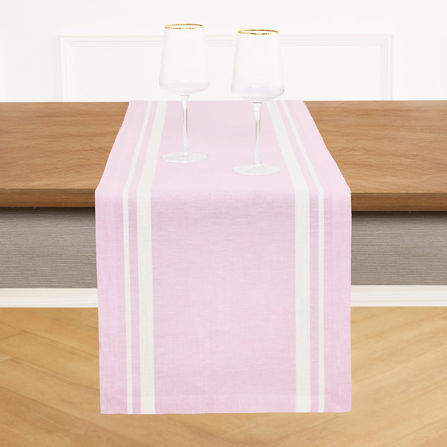 Solino Home 100% Pure Linen Table Runner, 14 x 60 in, Black, French Stripe | Table Runners for dining, hallway and console tables | woven stripe, mitered corners | Black and White | OEKO-TEX Certified BST326SOLH