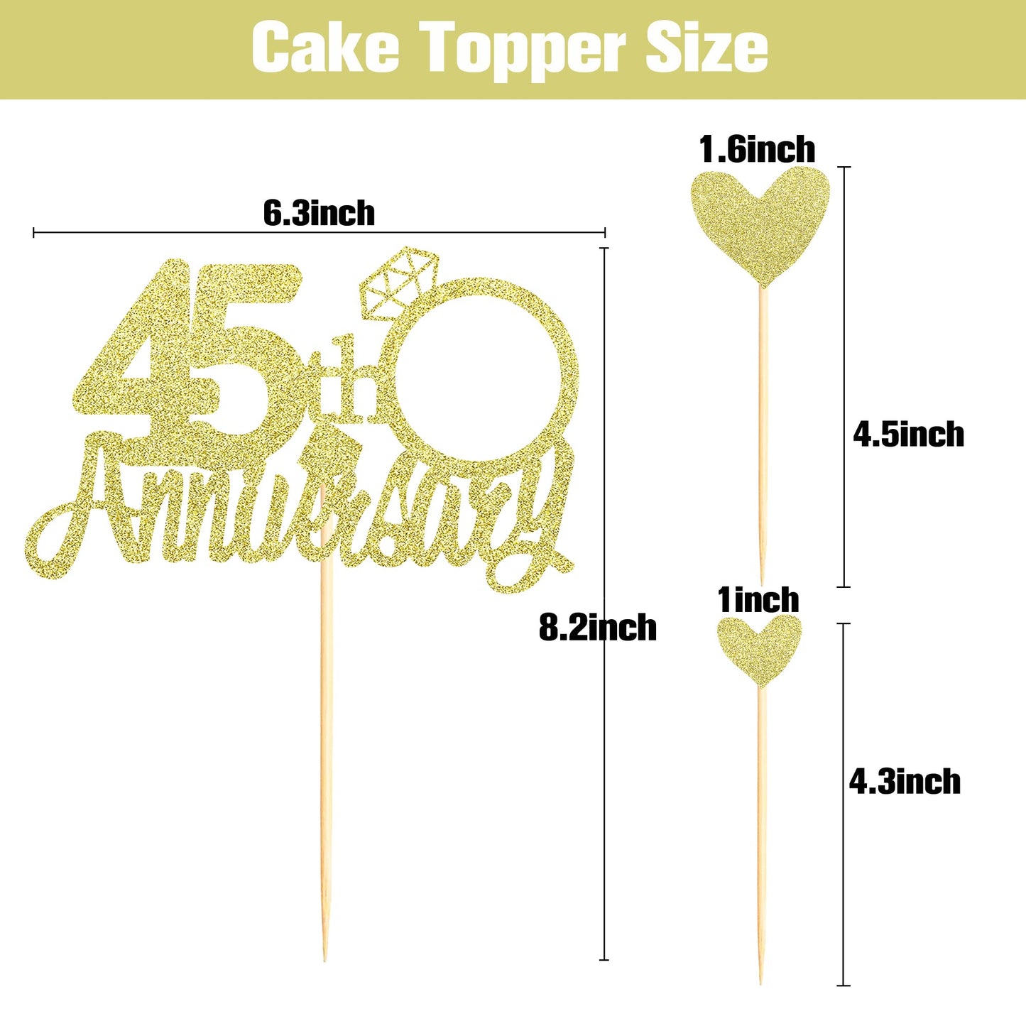 Sumerk 13 PCS Gold Glitter 55th Anniversary Cake Topper Happy 55th Anniversary Wedding Anniversary Cake Decorations BST220