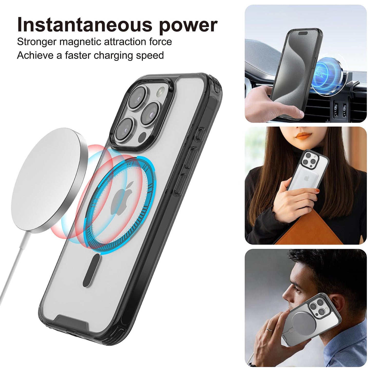 PULOKA for iPhone 14 Pro Transparent Case, Compatible with MagSafe, Clear Protector Slim Cover, Magnetic Phone Case for iPhone 14 Pro 6.1 inch Balck WN420