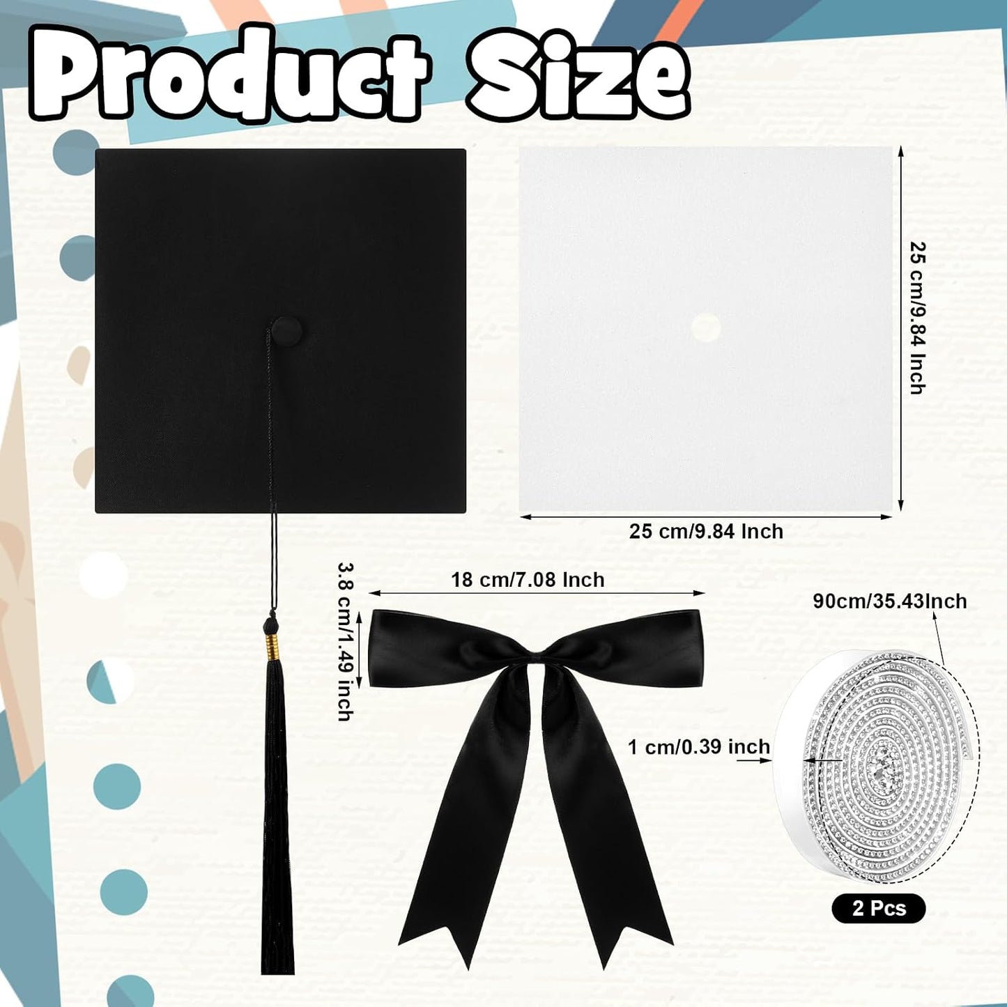 Dunzoom White DIY Graduation Cap Decorations Kit Rhinestone Grad Cap Topper with Tassel Black Bow Glitter Graduation Hat for Class of 2026 Graduate Ceremony Adult Grad Party Gift Art Craft WN420