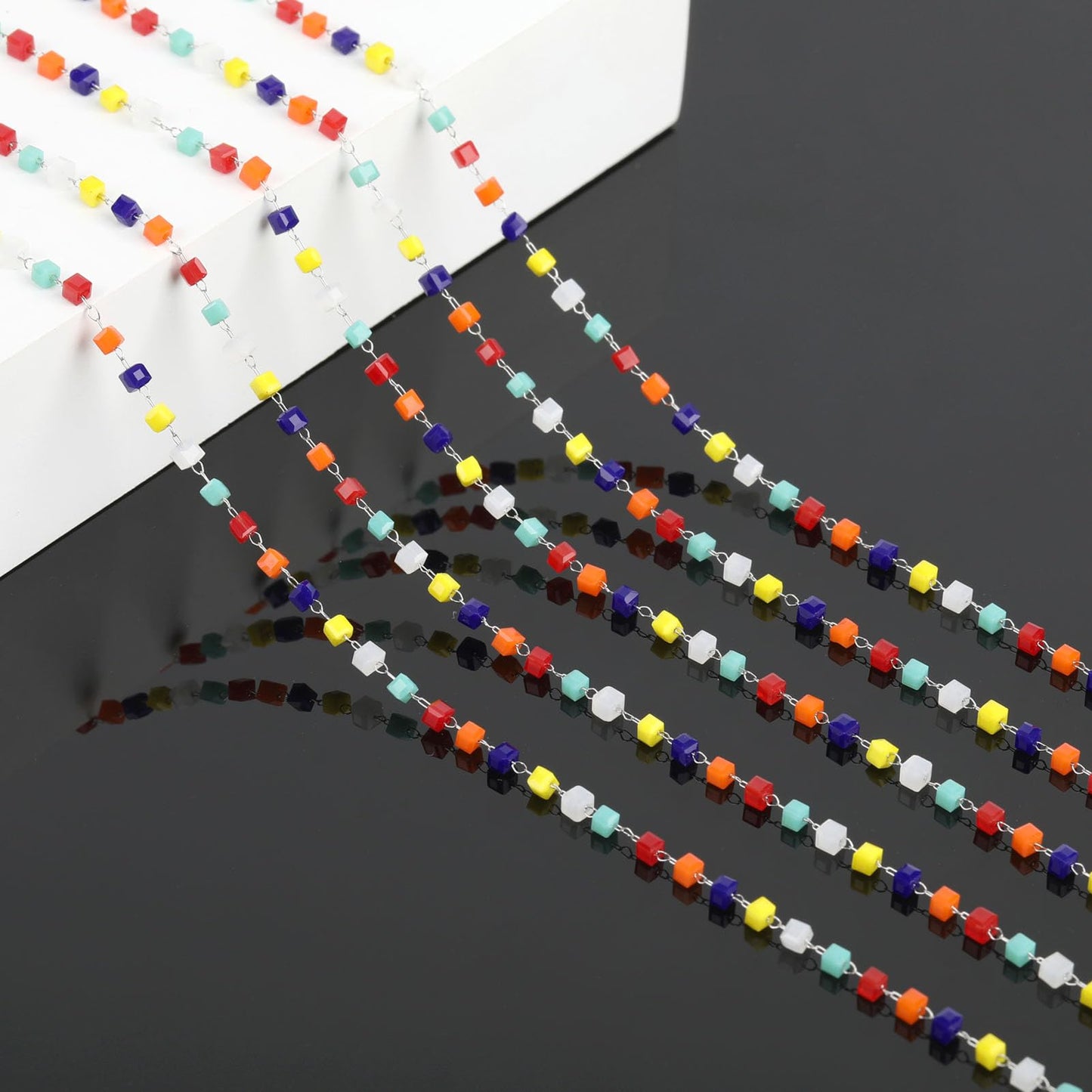 KYUNHOO 16FT Silver Chains for Jewelry Making Colored Bead Links on Spool Stainless Steel DIY Craft Chain Supplies BST220
