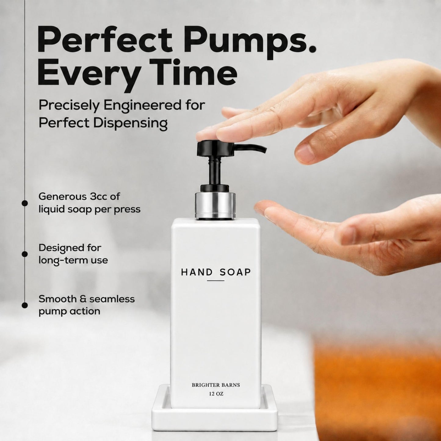 Glass Hand and Dish Soap Dispenser Set by Brighter Barns - Kitchen Soap Dispenser Set with Tray & Pump - Refillable Glass Bottles for Sink - Neutral Kitchen Accessories for Airbnb, Restaurants (Clear) BST326H