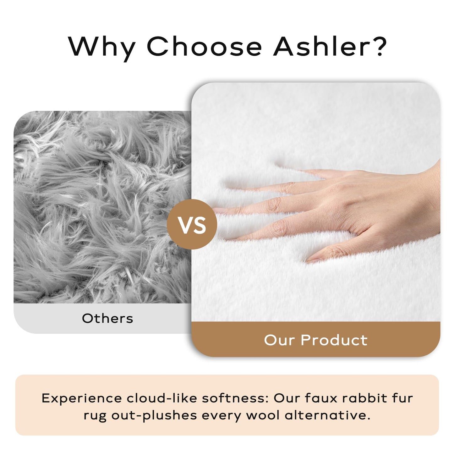 Ashler Faux Fur Rug, Ultra Soft Faux Rabbit Fur, Beige Area Rugs, 3 x 3 Feet Round, Machine Washable Nursery Decor Throw Rugs for Bedroom, Kids Room, Living Room BST326H
