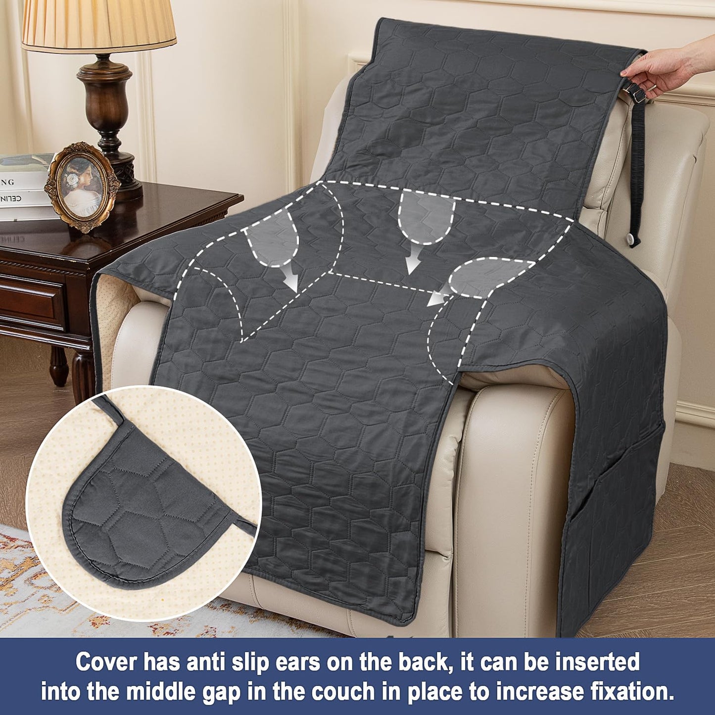 Waterproof Recliner Chair Cover - Non-Slip Recliner Sofa Slipcover Furniture Protector, Washable Couch Cover for Dog and Kids, Dark Gray, 23 Inch BST220