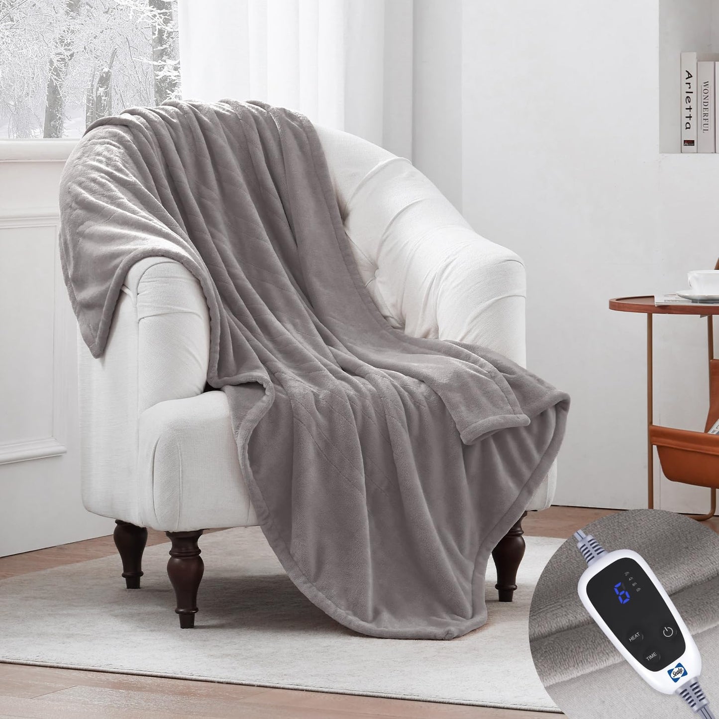Sealy Heated Electric Blanket Queen Size, Flannel Electric Blanket with 10 Heating Levels & 1-12 Hours Auto Shut Off, Fast Heating Warming Blanket, Machine Washable, Grey, 84 x 90 Inch