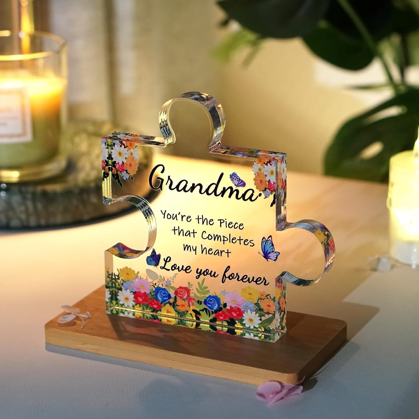 ADDWel Mothers Day Gifts for Grandma - Great Grandma Gifts from Grandkids - Cute Presents for Grandma Birthday Christmas Stocking Stuffers Thanksgiving - Fancy Engraved Acrylic Block Puzzle Piece BST326H